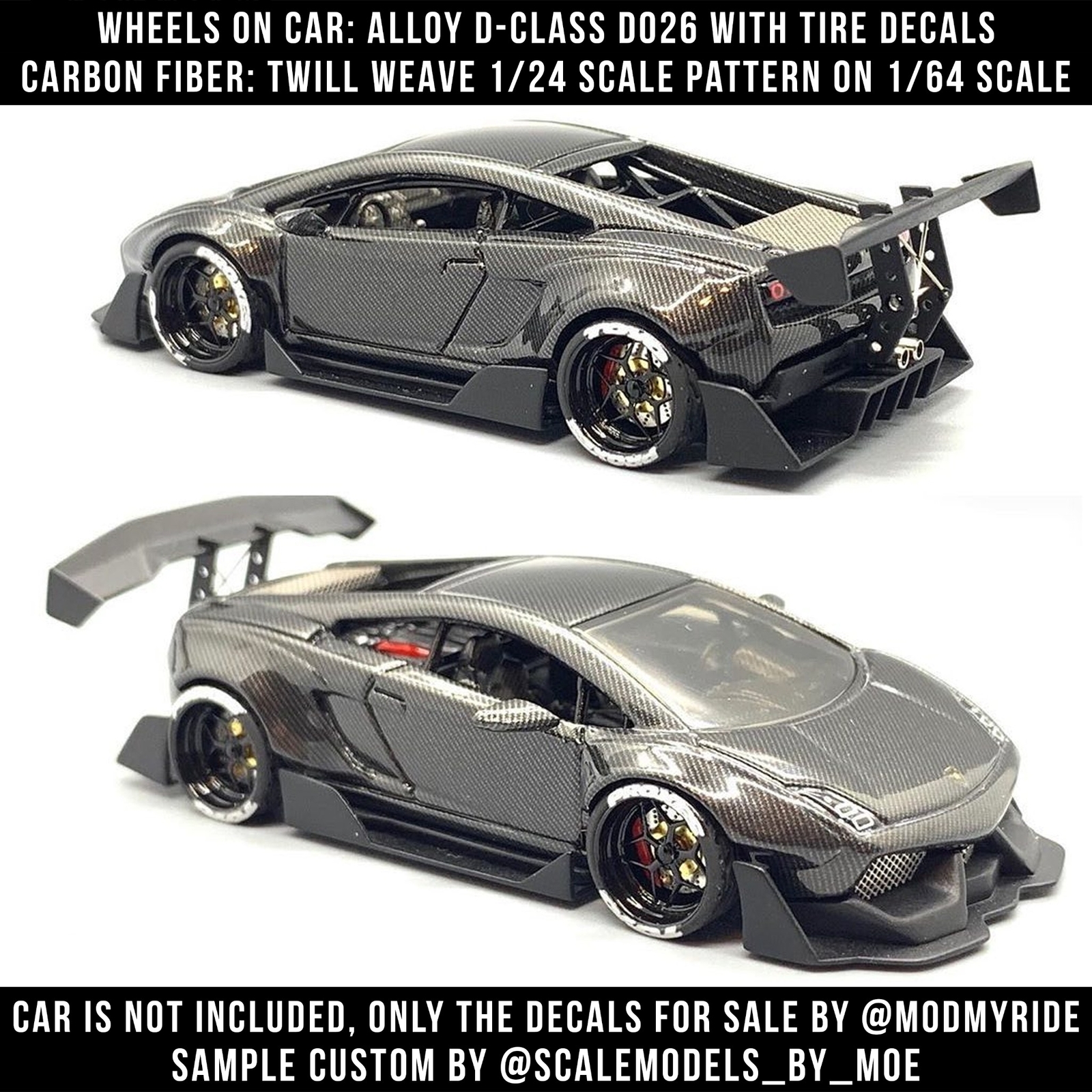 SCALE MOTORSPORT CARBON FIBER WaterSlide Decal 1/12 1/24 1/64 for Hot Wheelz