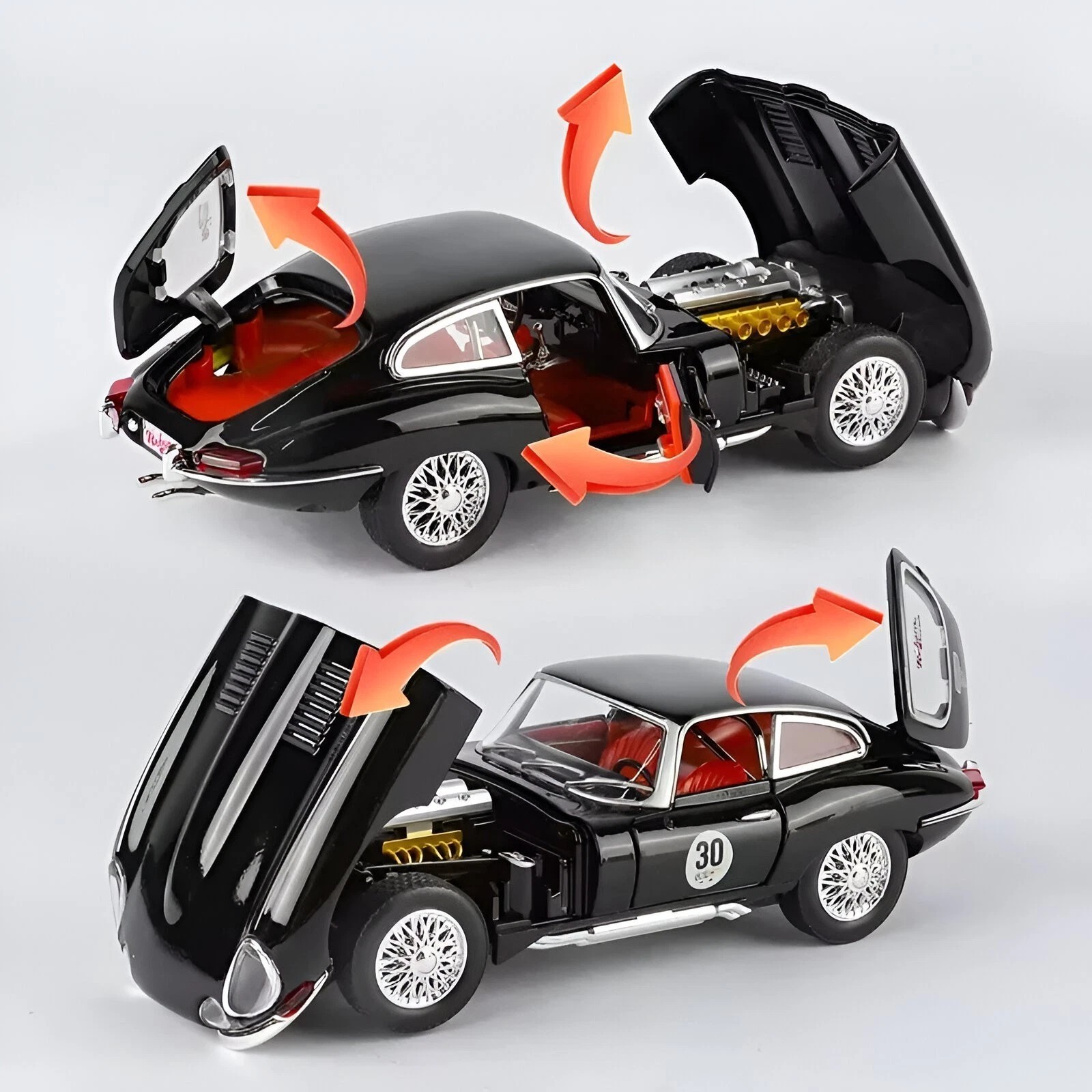 1:24 Jaguar E-Type Vintage Diecast Car – 1961 Classic Model w/ Light Toy Gift
