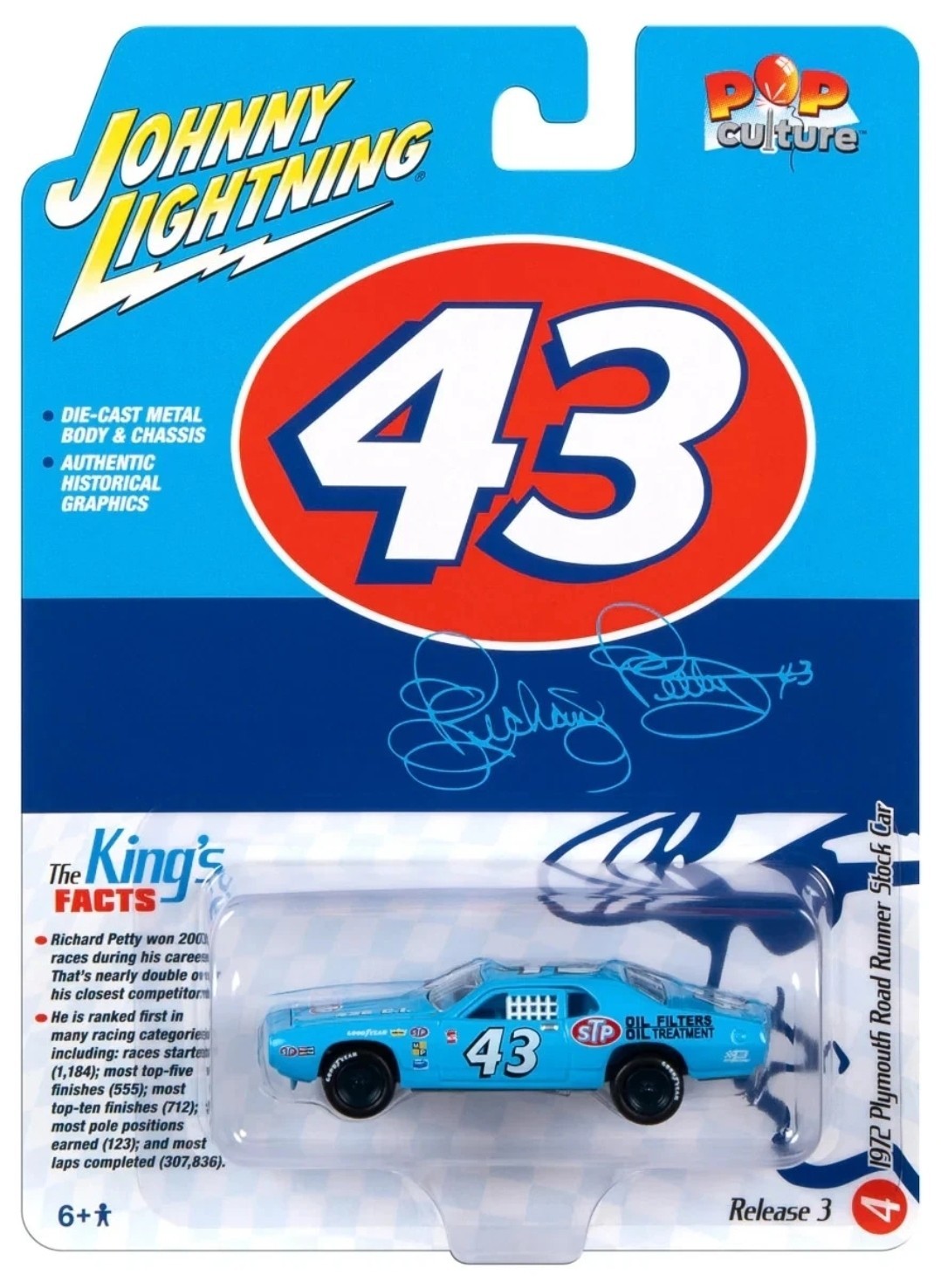 Johnny Lightning Richard Petty 72 Plymouth Road Runner 1/64 Scale Diecast R3 #4