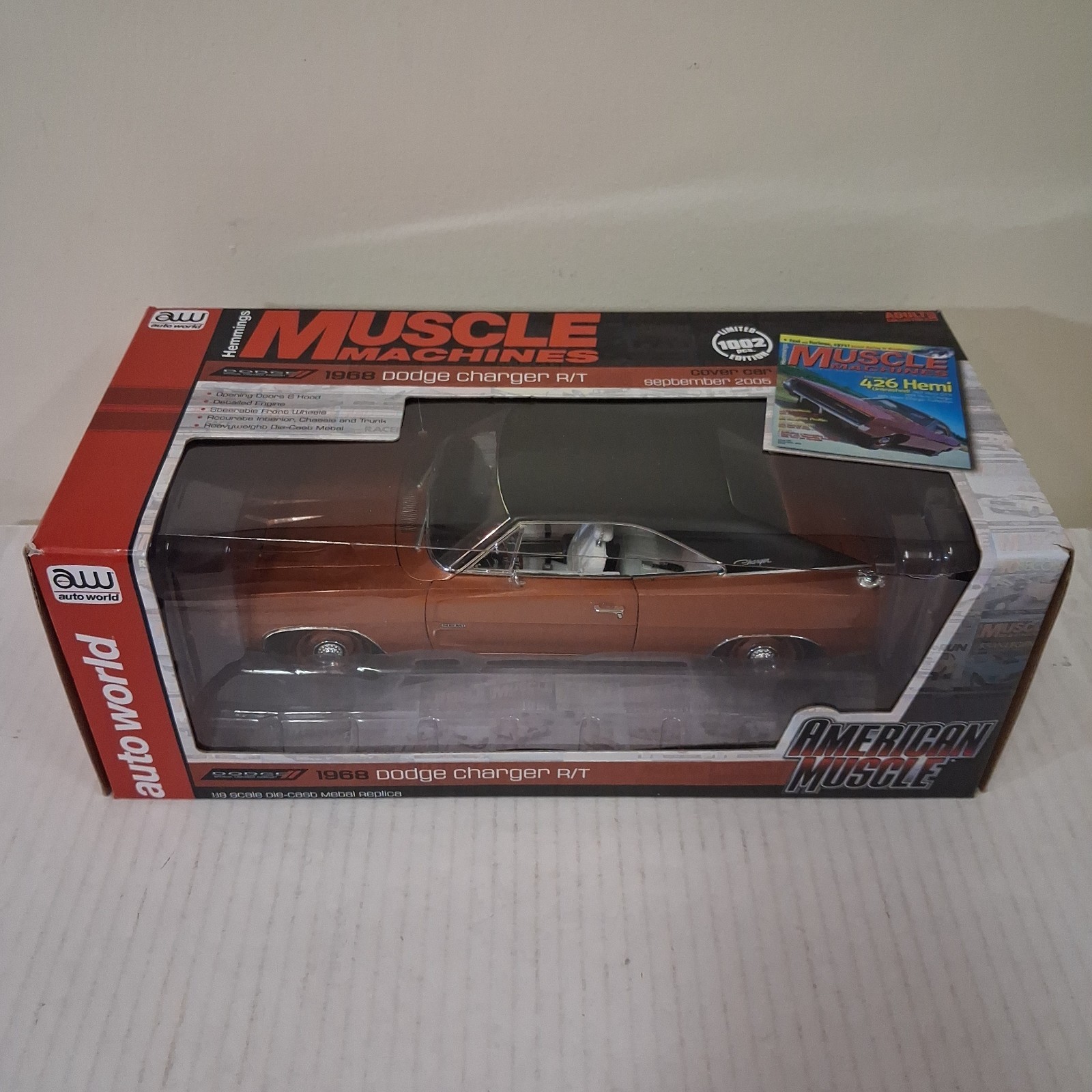 AUTO WORLD 1/18 Diecast BRONZE 1968 DODGE CHARGER R/T SPECIAL 1 OF 1002 Copper
