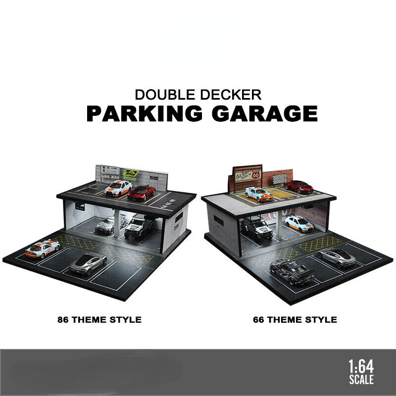 1/64 Diorama Car Garage Model LED Lighting Parking Lot Model Display Case US