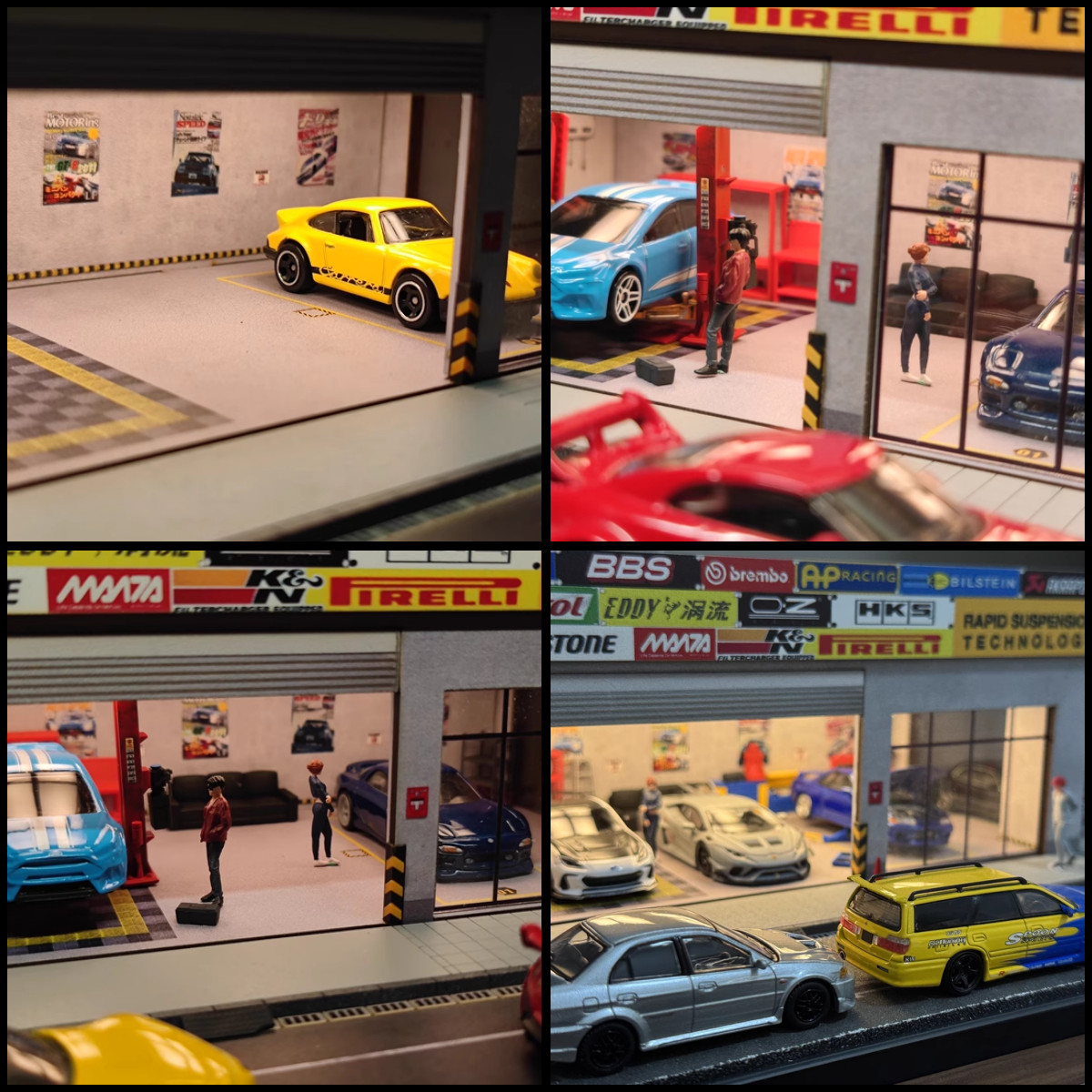 Diorama 1:64 Car Garage Model LED Lighting Repair Shop Building Scene Model Toy