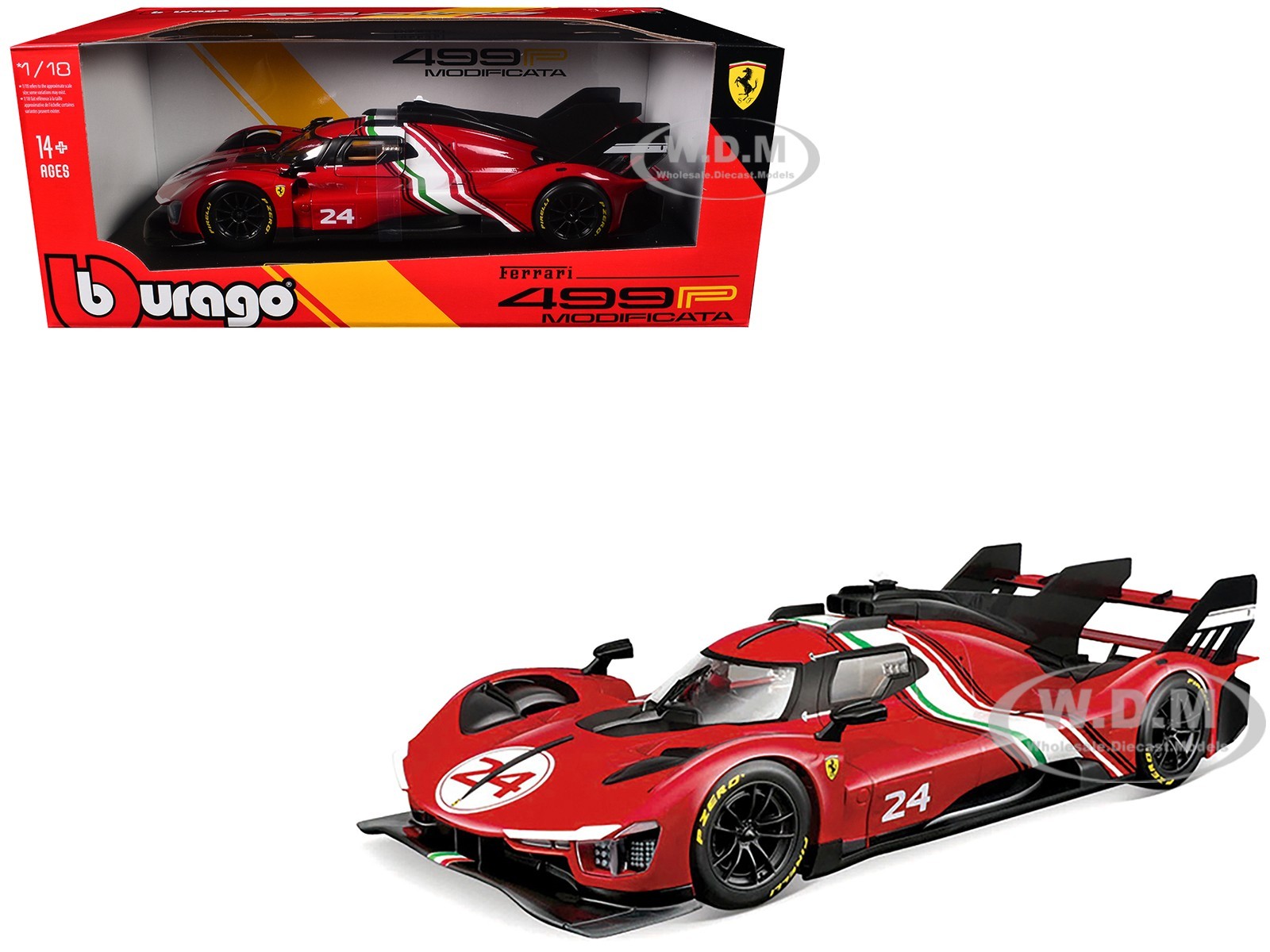 FERRARI 499P MODIFICATA #24 RED 1/18 DIECAST MODEL CAR BY BBURAGO 16302
