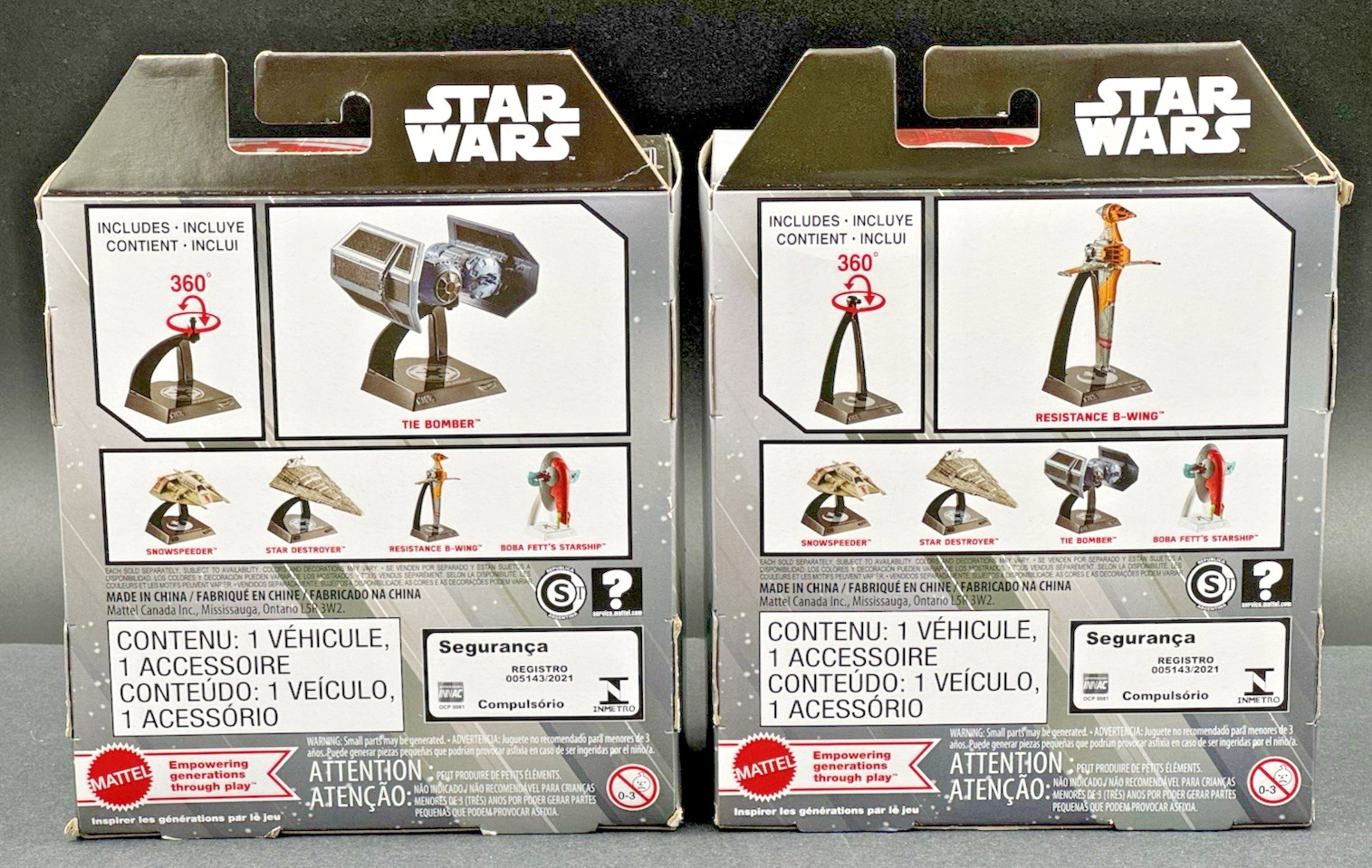 Star Wars Hot Wheels Starships Select Set of 2 Resistance B-Wing & Tie Bomber