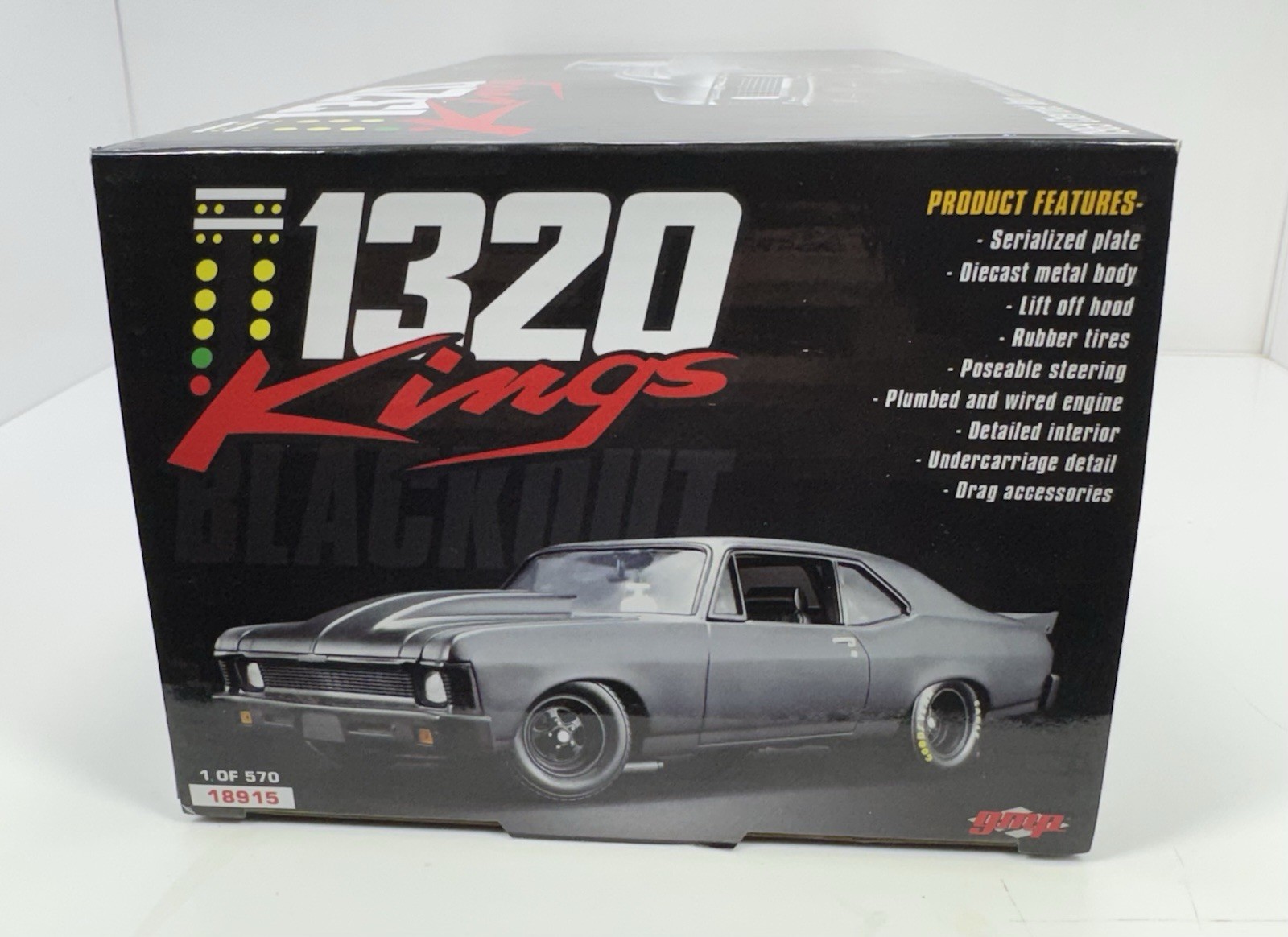 GMP 1/18 Scale 1969 Chevrolet Nova Pro Street Drag “BLACKOUT” 1320 Kings