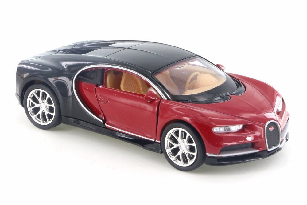 Bugatti Chiron, Red w/ Black – Welly 43738D – 4.5″ Diecast Model Toy Car