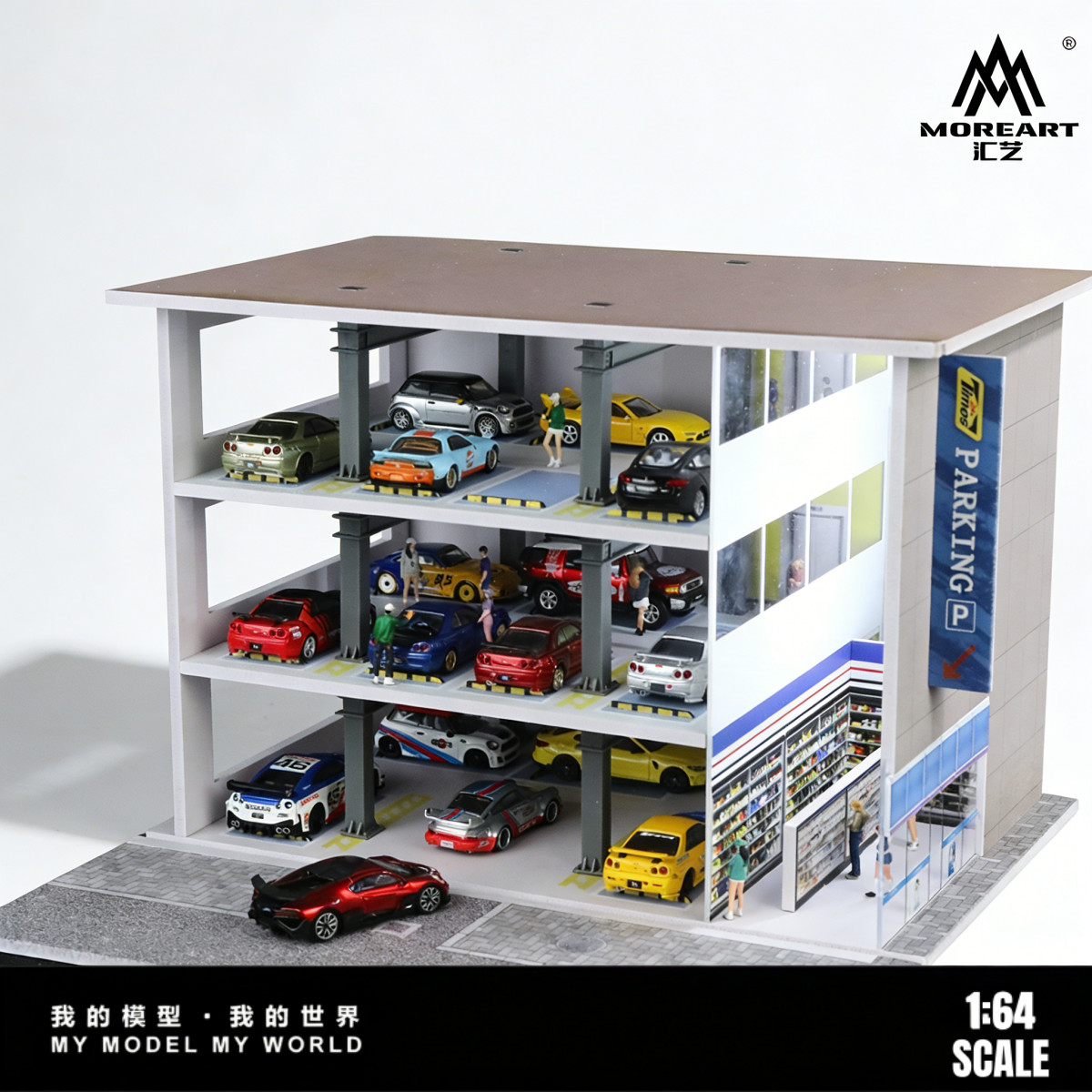 Diorama 1:64 Diorama Multi-Layer Garage LED Lighting Model Car Display Case