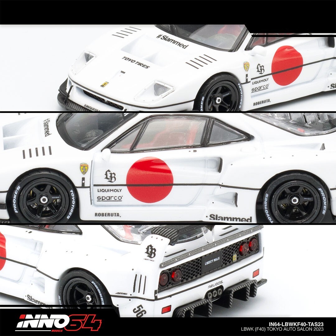INNO64 1:64 LBWK LIBERTY WALK FERRARI F40 WHITE TOKYO AUTO SALON 2023