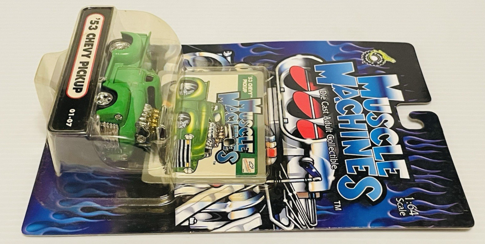 3 Muscle Machines ’55 Nomad ’57 Chevy ’53 Chevy PU 1:64 scale Die Casts Sealed.