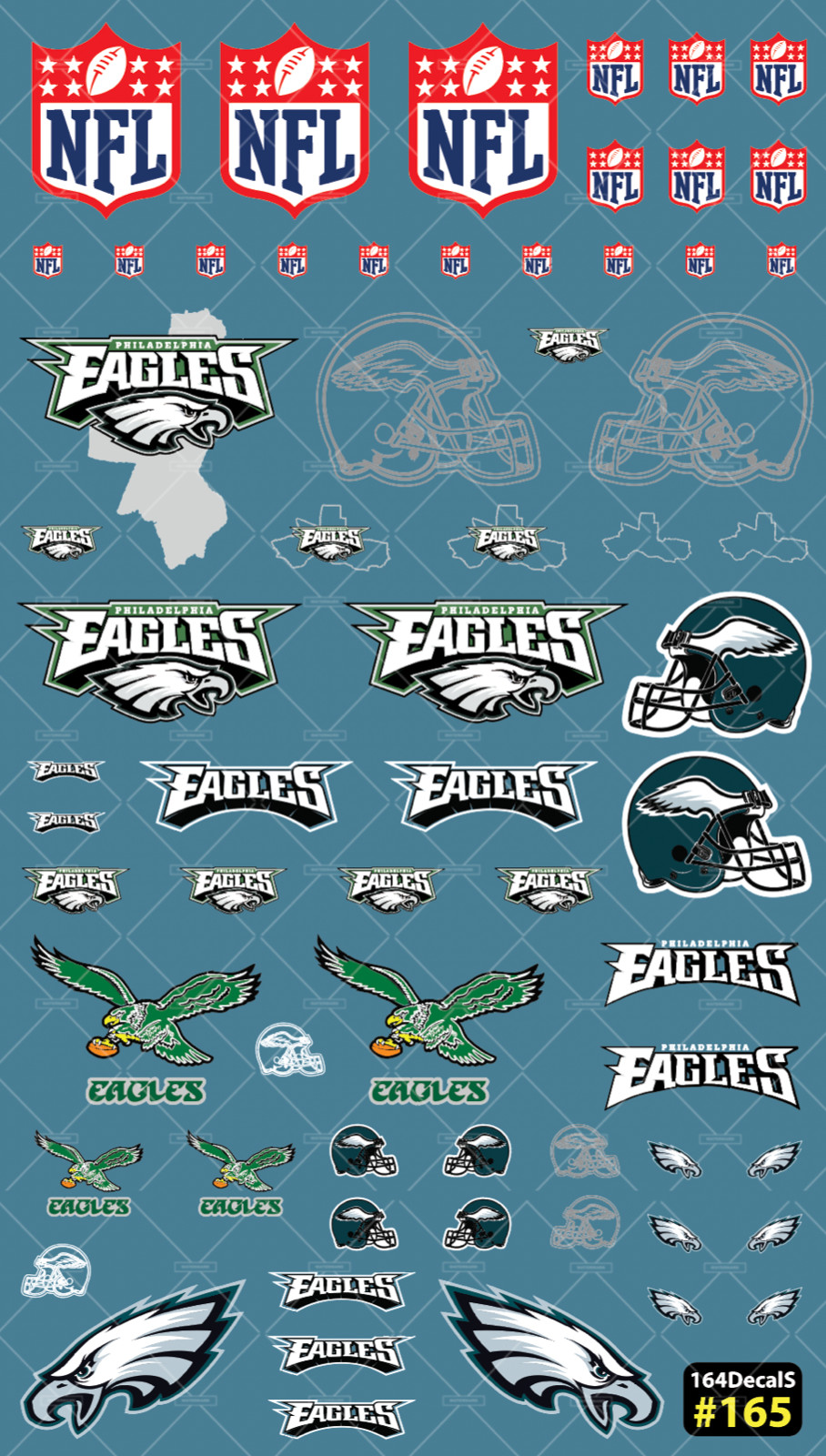 Eagles American Football Waterslide Decals 1/64 CUSTOM Compatible for Hw # 165