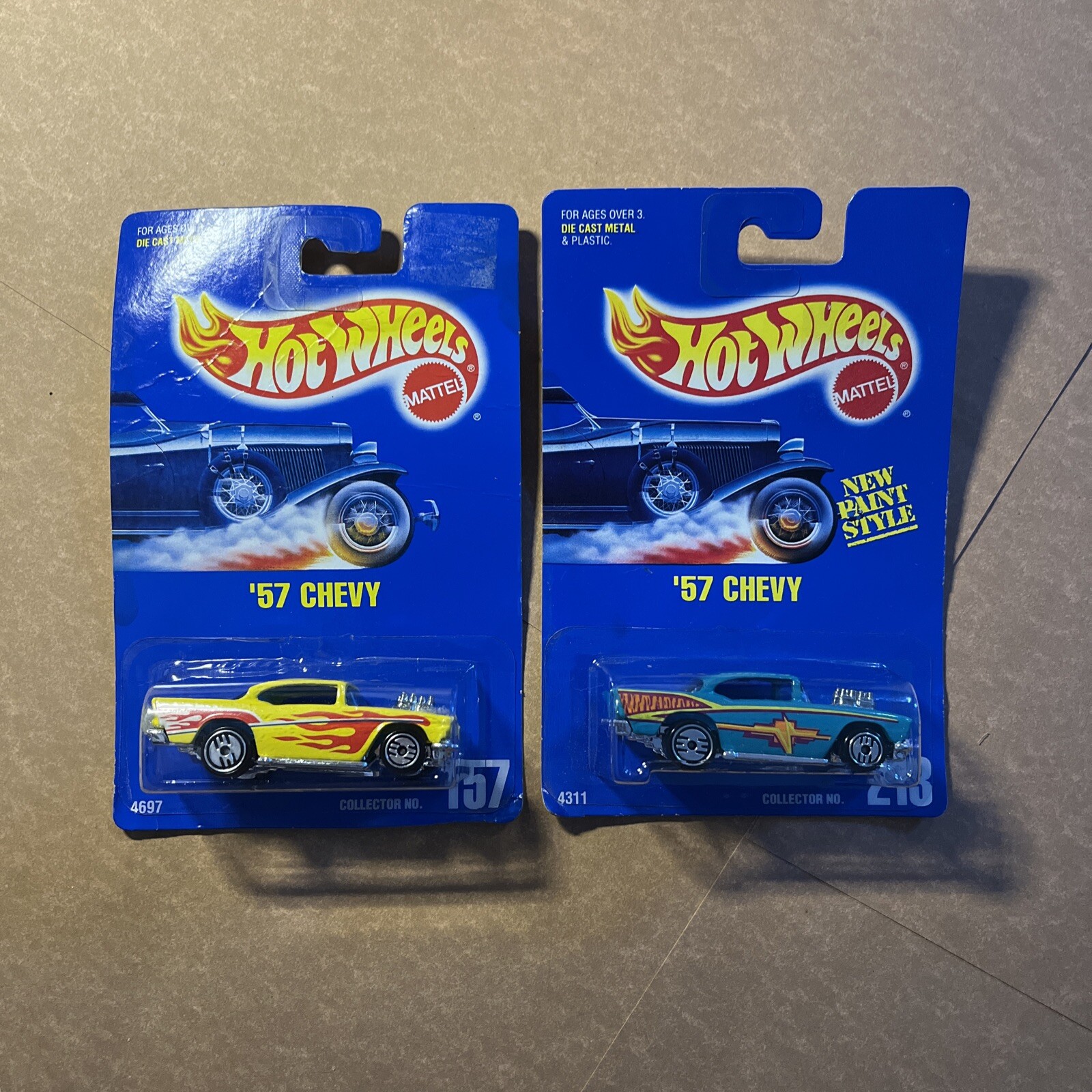 57 Chevy Toy Hot Wheel lot of 2 , 1957 Chevys. ￼ New, Unopened Package ￼B-105.