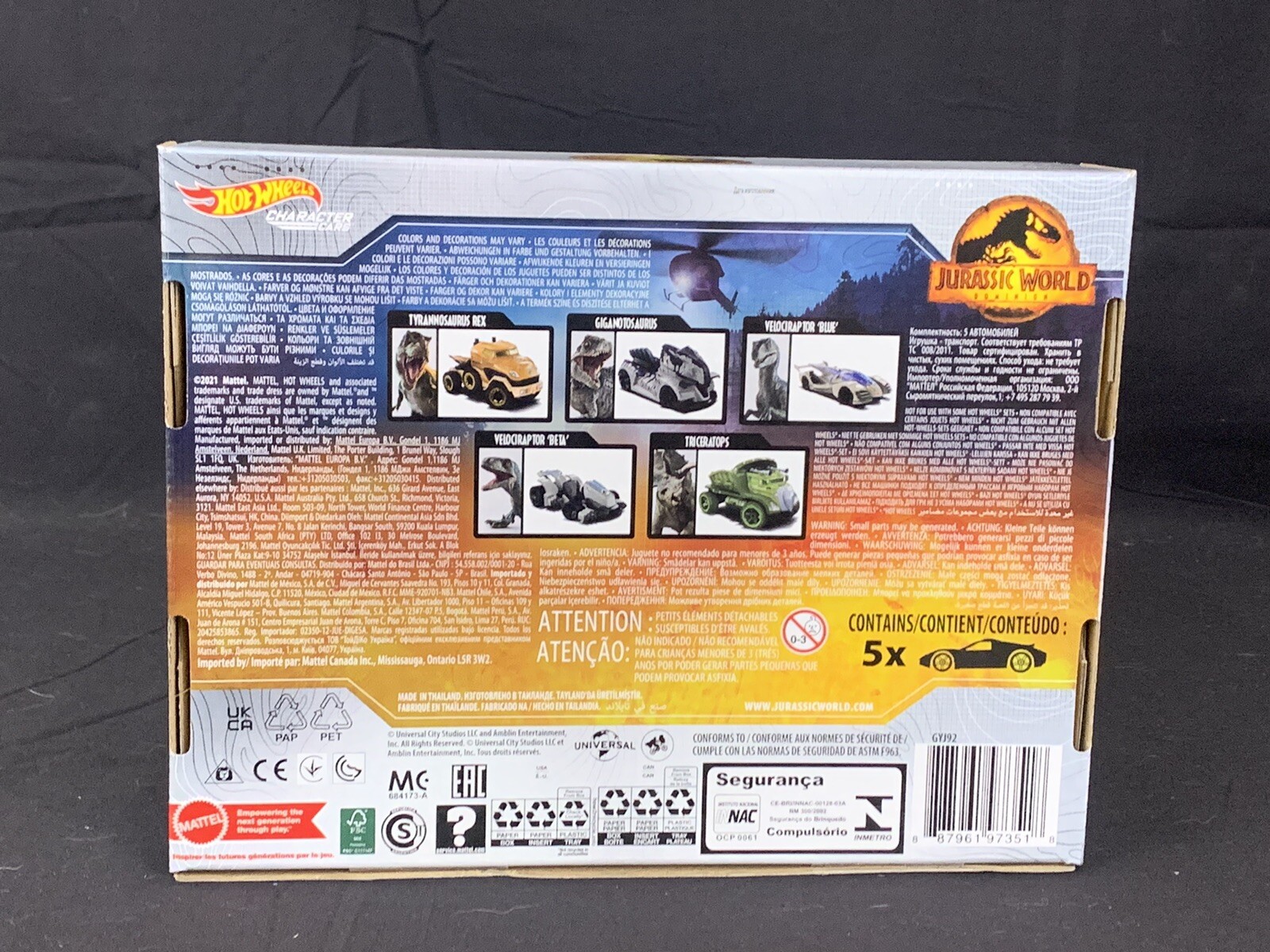 Hot Wheels Jurassic World Dominion 5 Pack Character Cars Set (Mattel) 2022 NIB