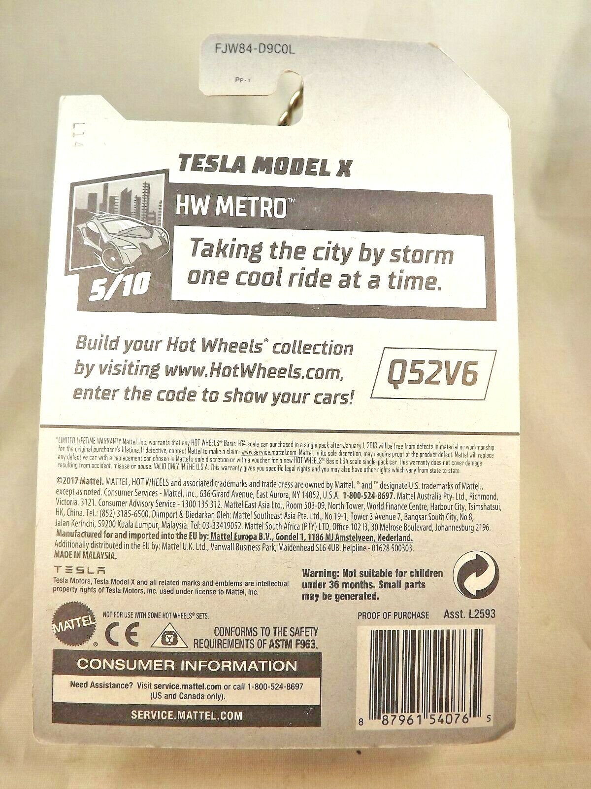 2018 Hot Wheels #247 HW Metro 5/10 TESLA MODEL X Silver w/Gray 10 Spoke Wheels
