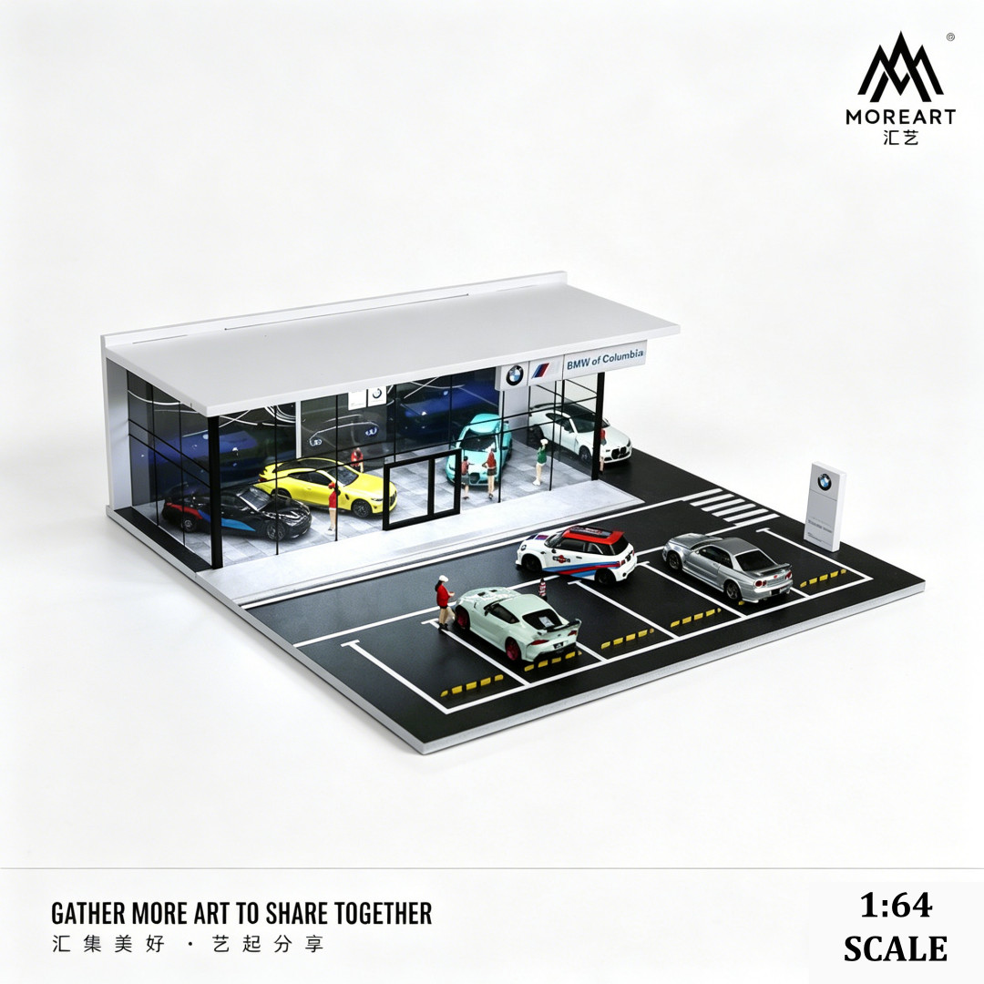 US Diorama 1/64 Diecast Garage Model LED Parking Lot Scene Display Case Building