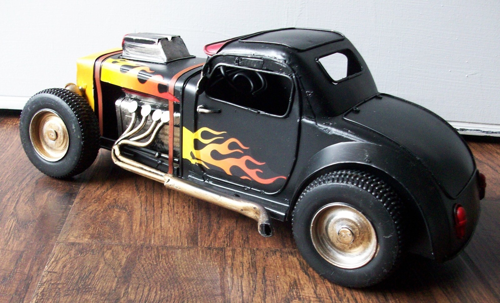 Vintage Style Monster Hot Rat Rod Toy Race Car Model Rustic Tin Metal Flames 12″