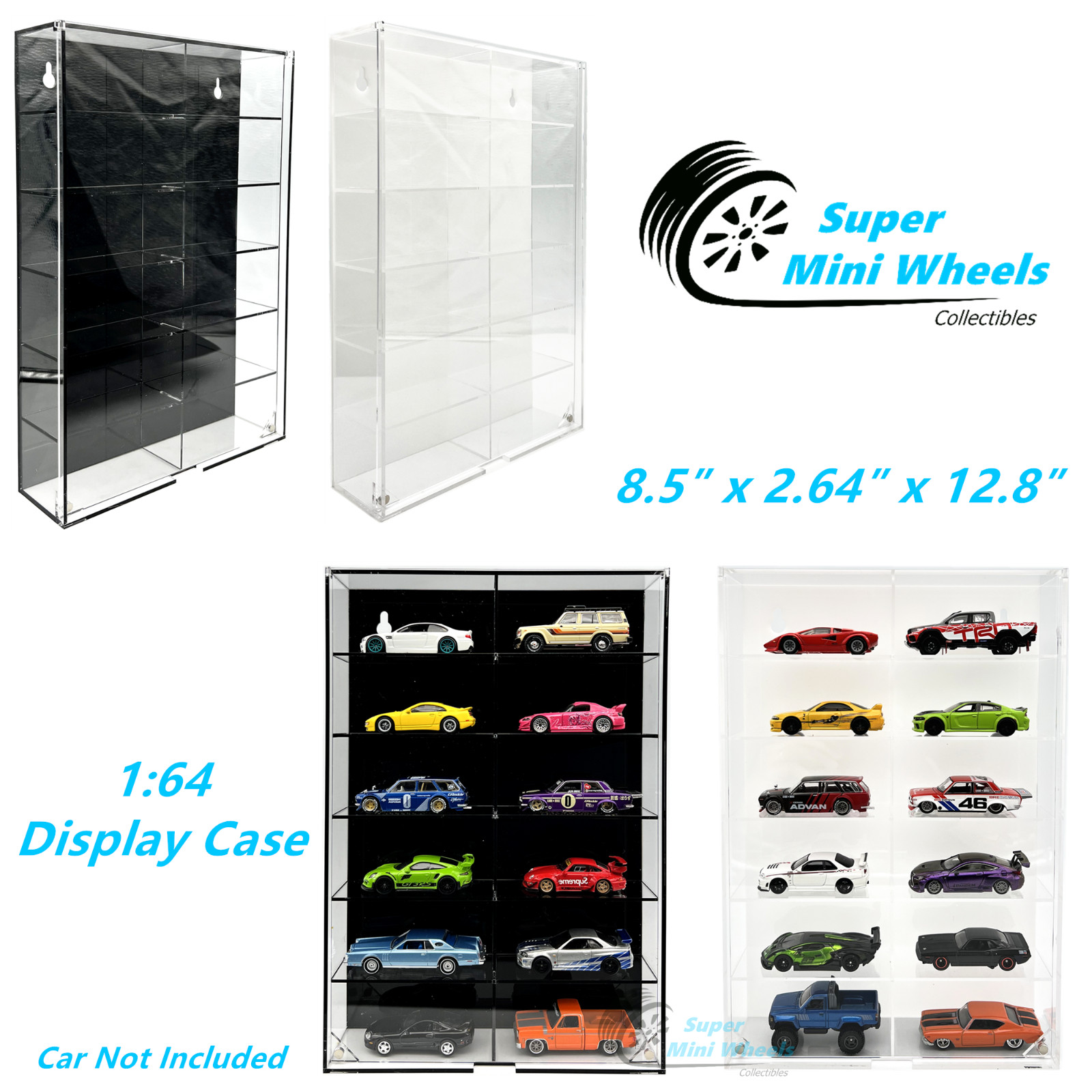 Showcase 1:64 – 12 Cars Display Case Wall Mount With Cover 8.5″ x 2.64″ x 12.8″
