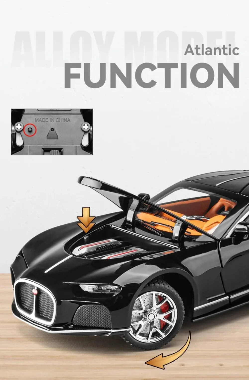 1/24 Toys Car Model Bugatti Atlantic Luxury Sport Car Alloy Diecast Toy Vehicle