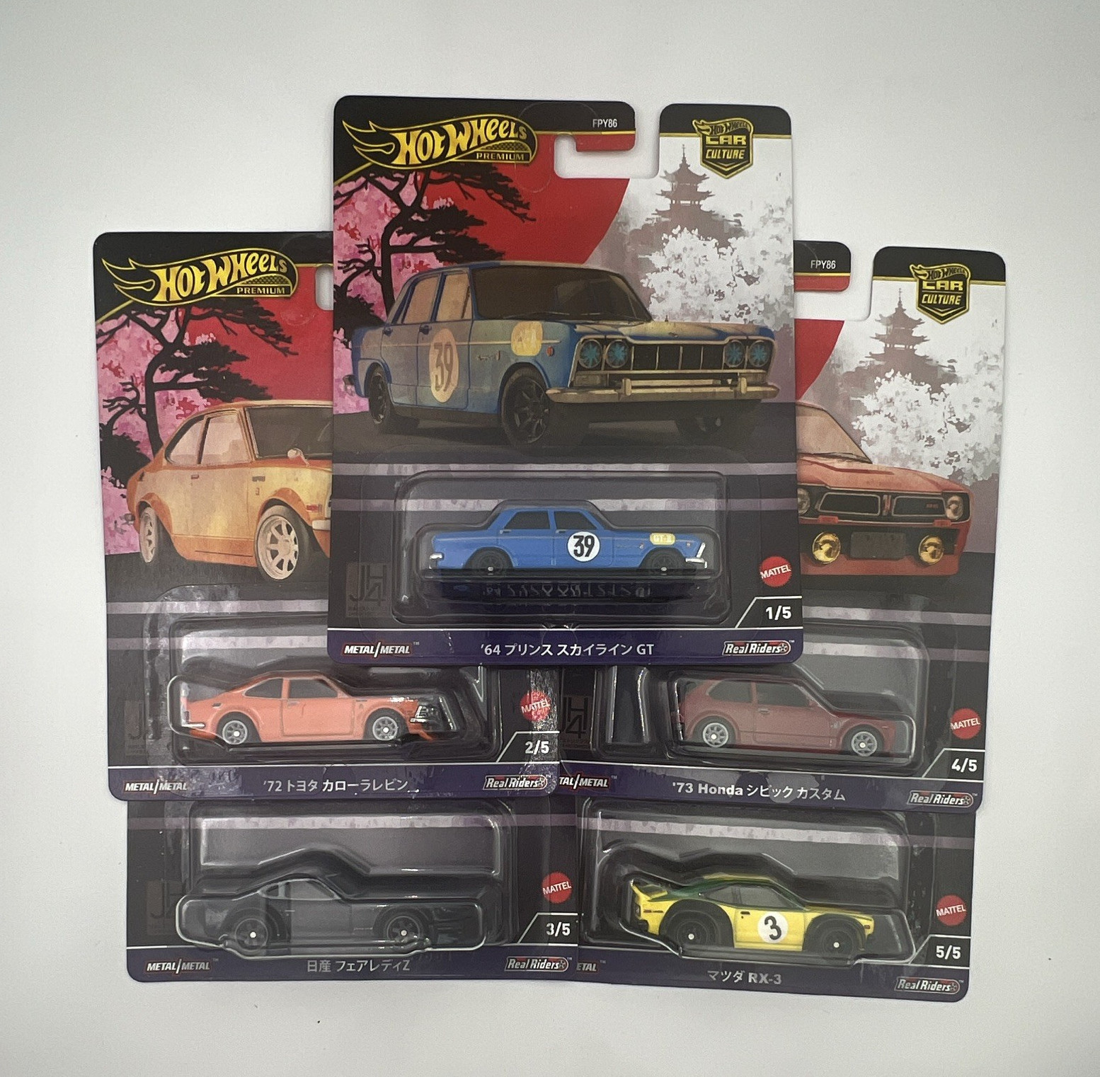 Hot Wheels 1:64 Car Culture Japan Set Lot of 5 Diecast Cars Real Riders Unopened