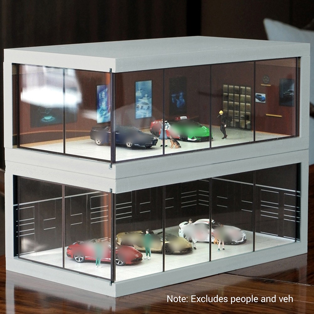 Display Case for 1/64 Diecast Model Car LED Light Showroom Scene Garage