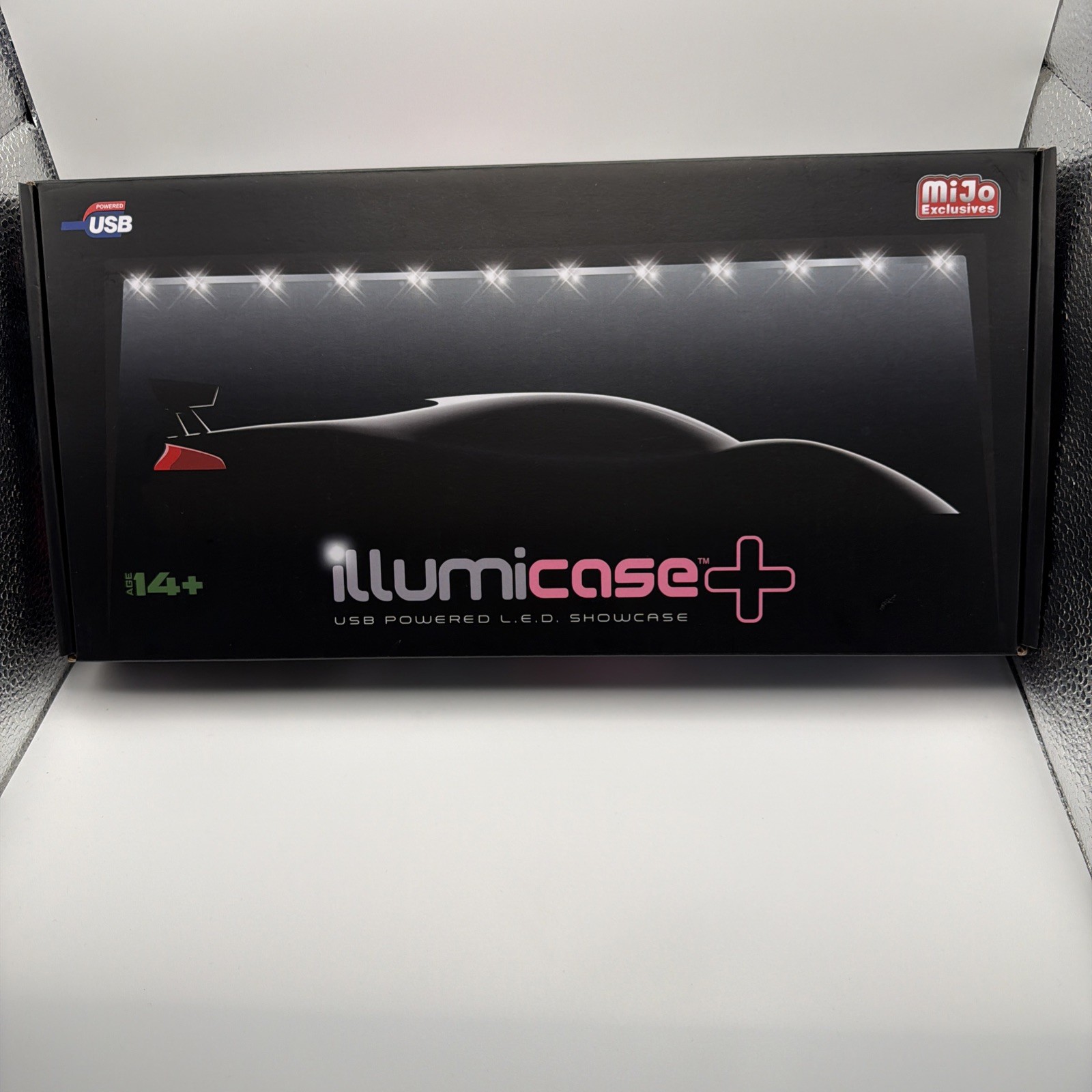 Collectible Display Show Case Illumicase+ LED Lights Mirror Base and Back, BLACK