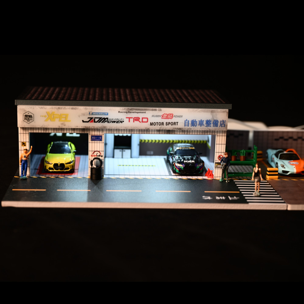 Diorama 1/64 Car Garage Model LED Lighting Car Repair Workshop Scene Model Gift