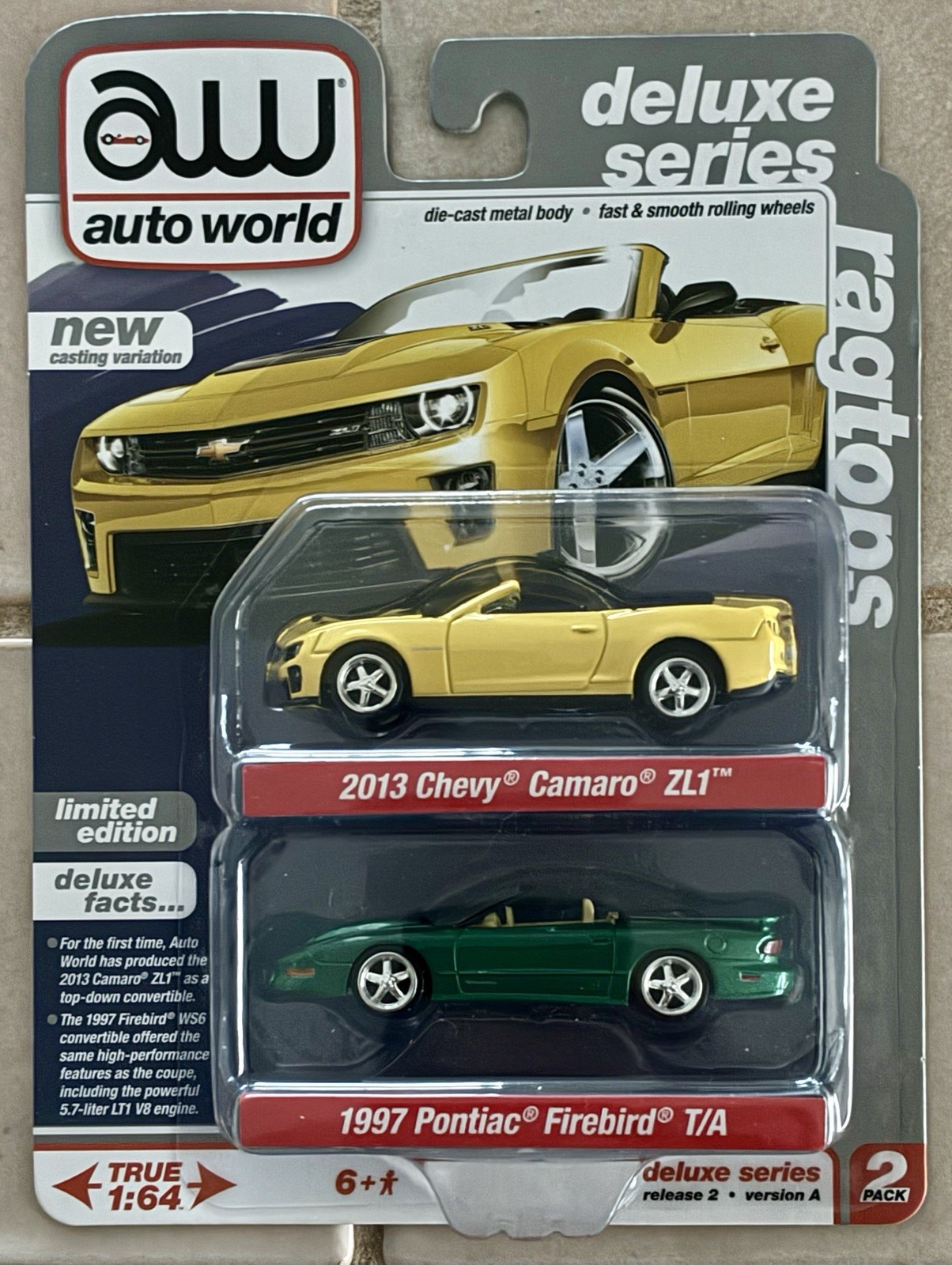 Auto World Deluxe Ragtops 2-pack: 2013 Camaro ZL1 + 1997 Firebird T/A, Exclusive