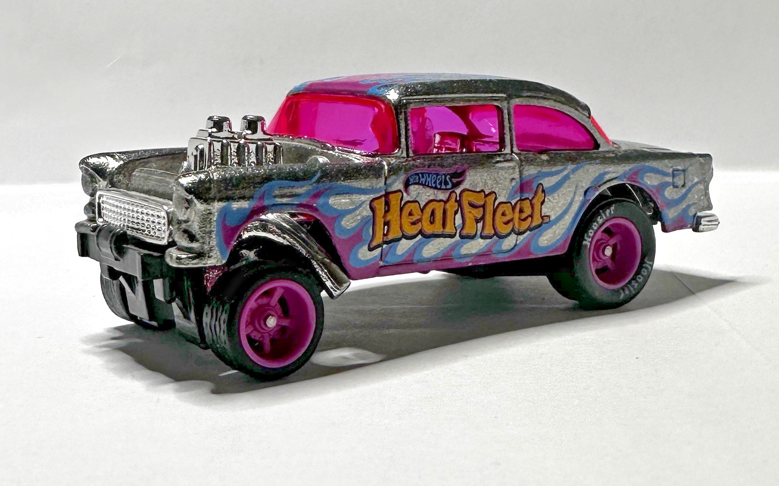 Hot Wheels `55 Chevy Bel Air Gasser Heat Fleet ZAMAC Rubber Tire Wheel Swap
