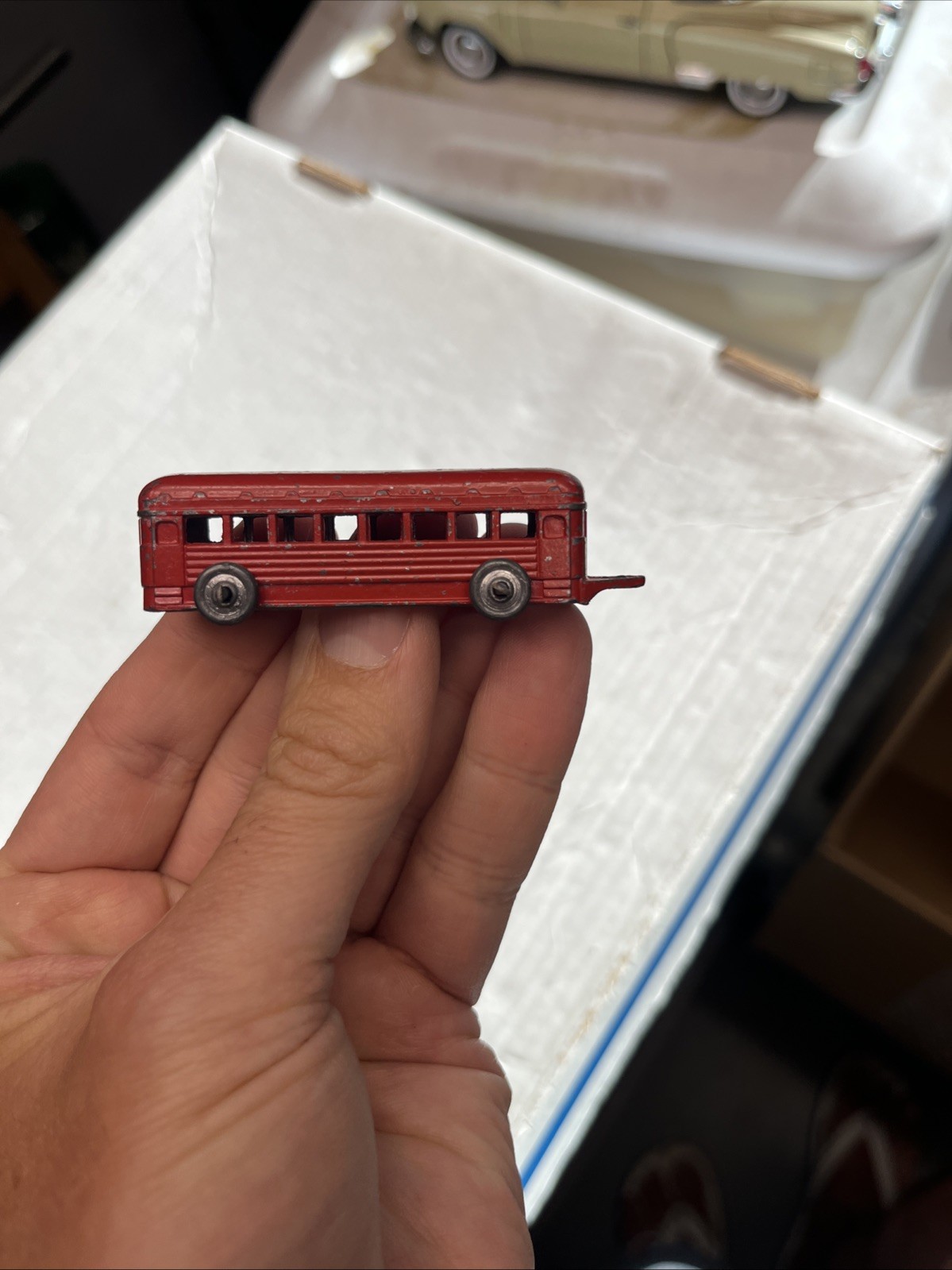 VINTAGE-RARE- Red Diecast 1940s Coach Bus 2.5”