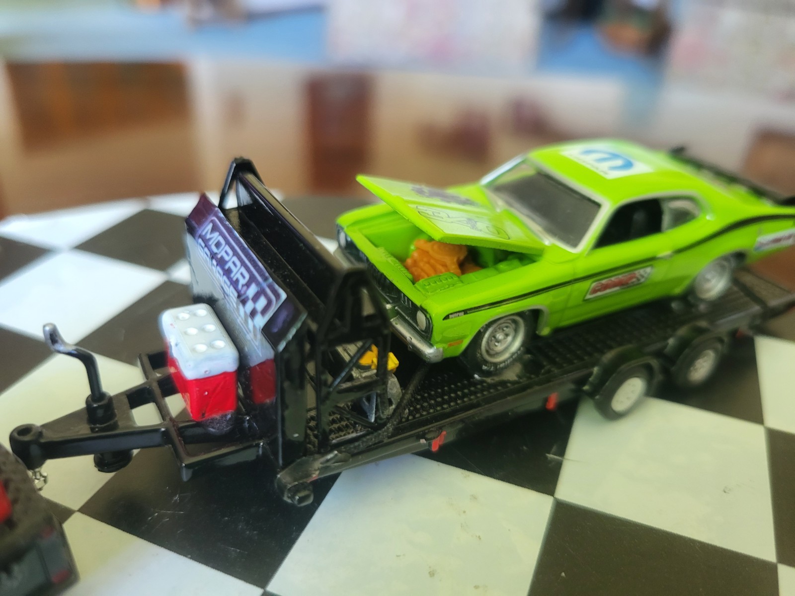 1:64 Greenlight Dually Drivers 2023 RAM 3500 Dually Flatbed & 71 Plym Duster 340