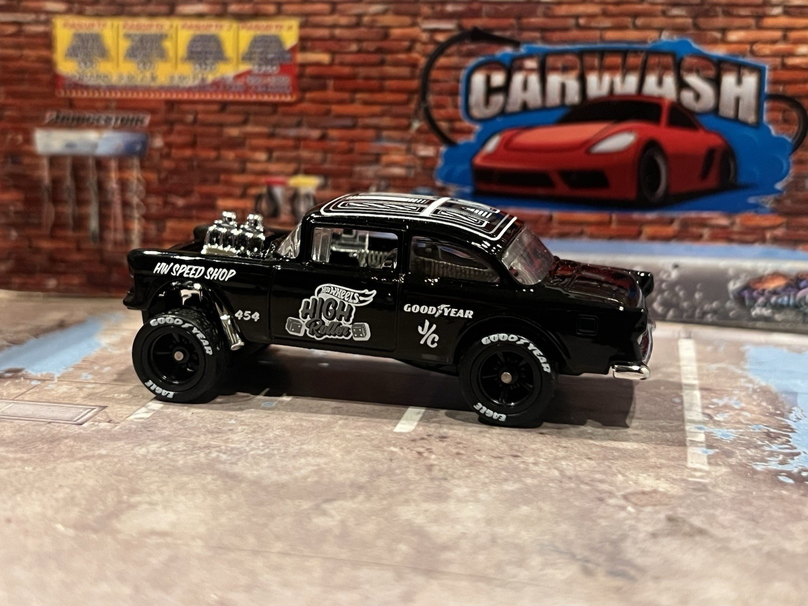 Hot Wheels 2025 Gassers ’55 CHEVY BEL AIR GASSER (Black) Loose Wheel Swapped