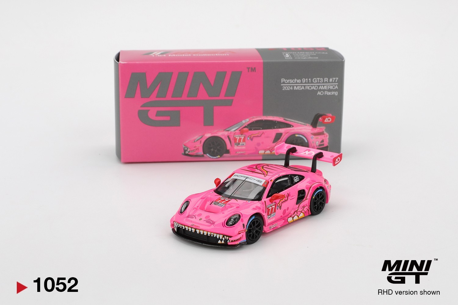 #1052 Mini GT 1/64 Porsche 911 GT3 R #77 IMSA Road America Roxy AO Racing