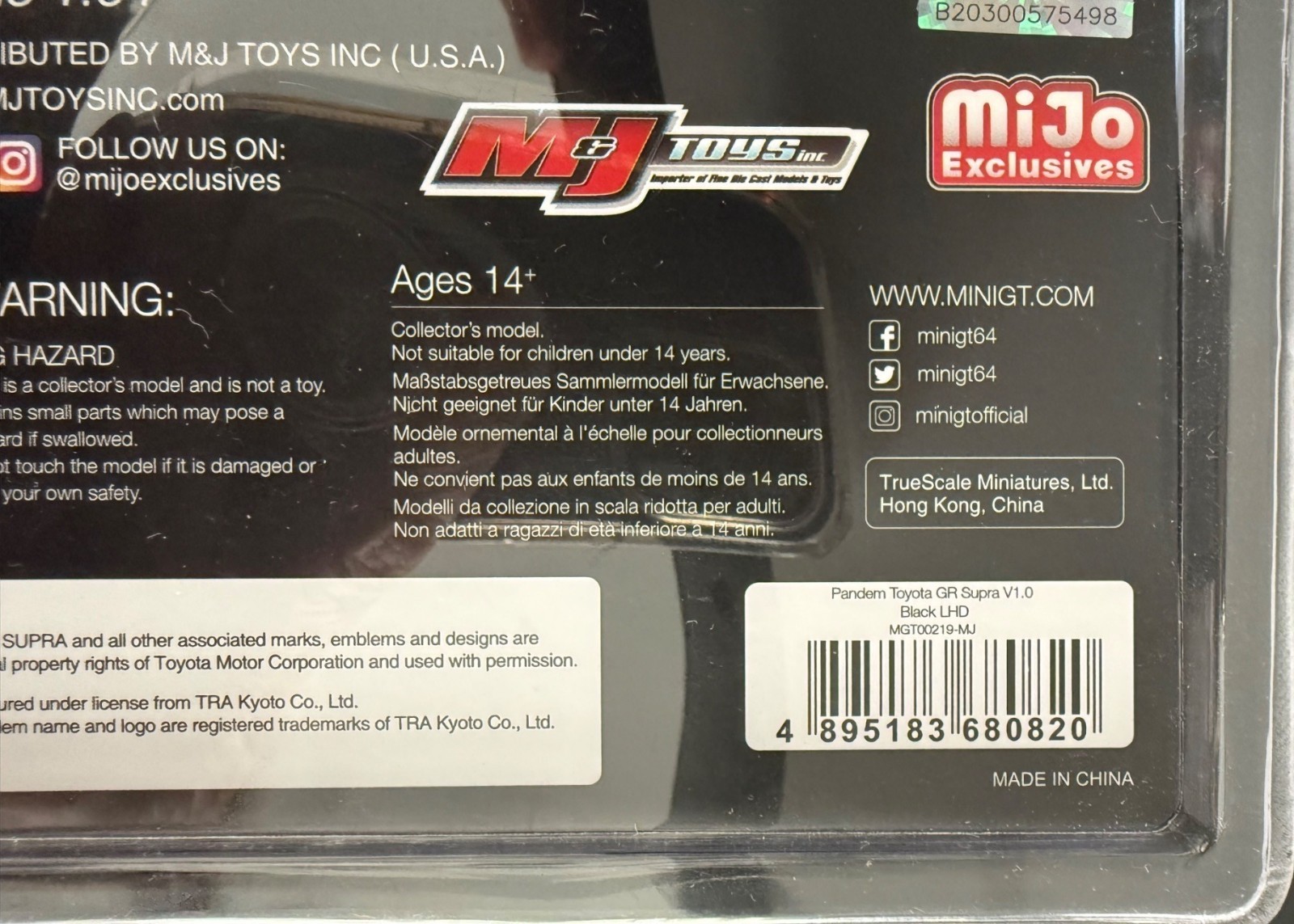 TSM Model Mini GT Mijo Exclusive 219 Pandem Toyota GR Supra V1.0 Black 1:64