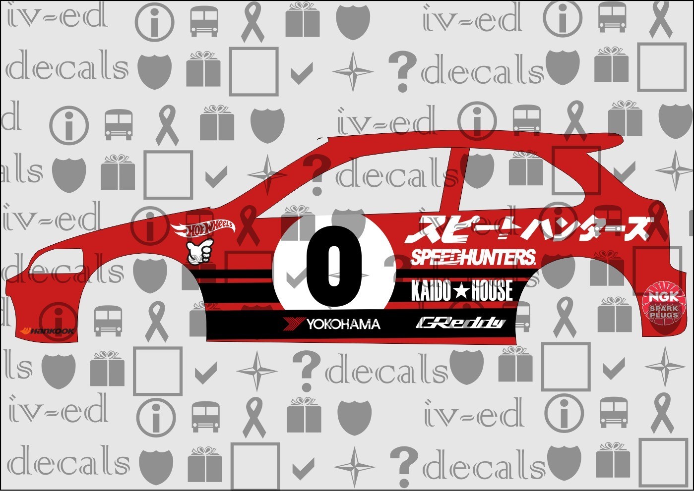 Honda ek9 #165 1/64 WHITE TONER Waterslide Decal for Hot