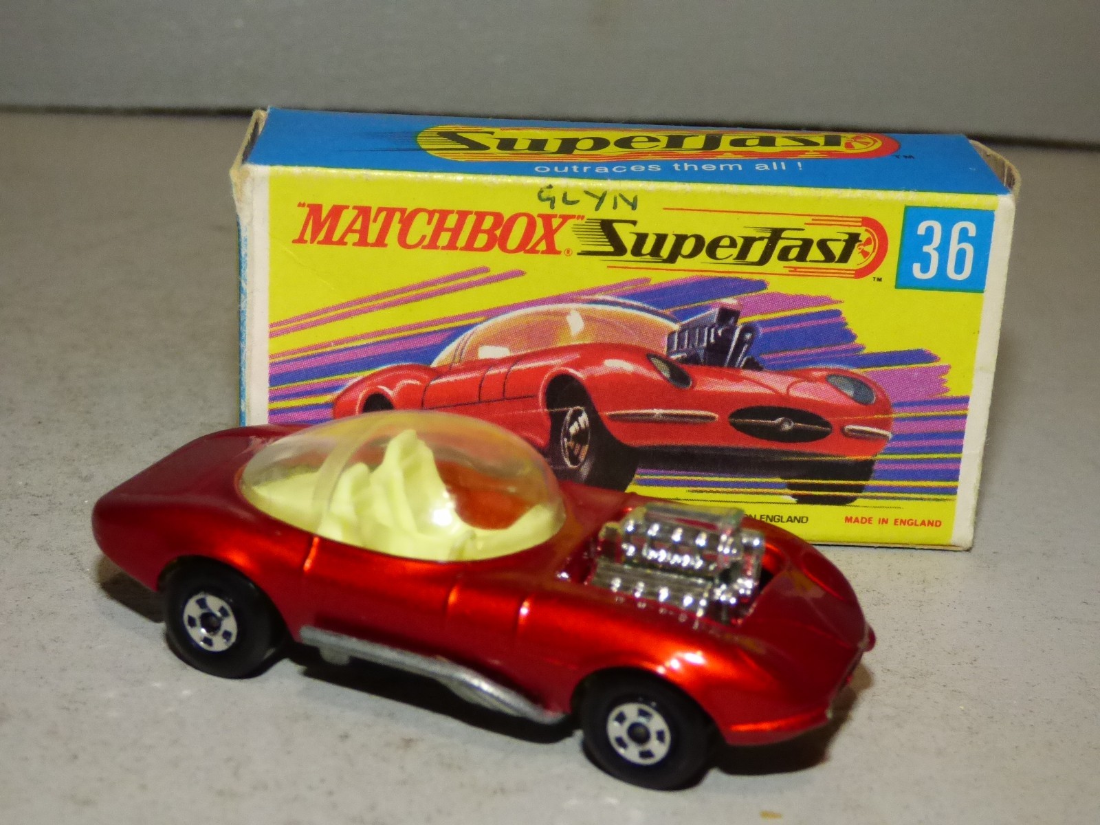 Matchbox Superfast 36 Draguar Hot Rod metalic red (Jaguar E Type)