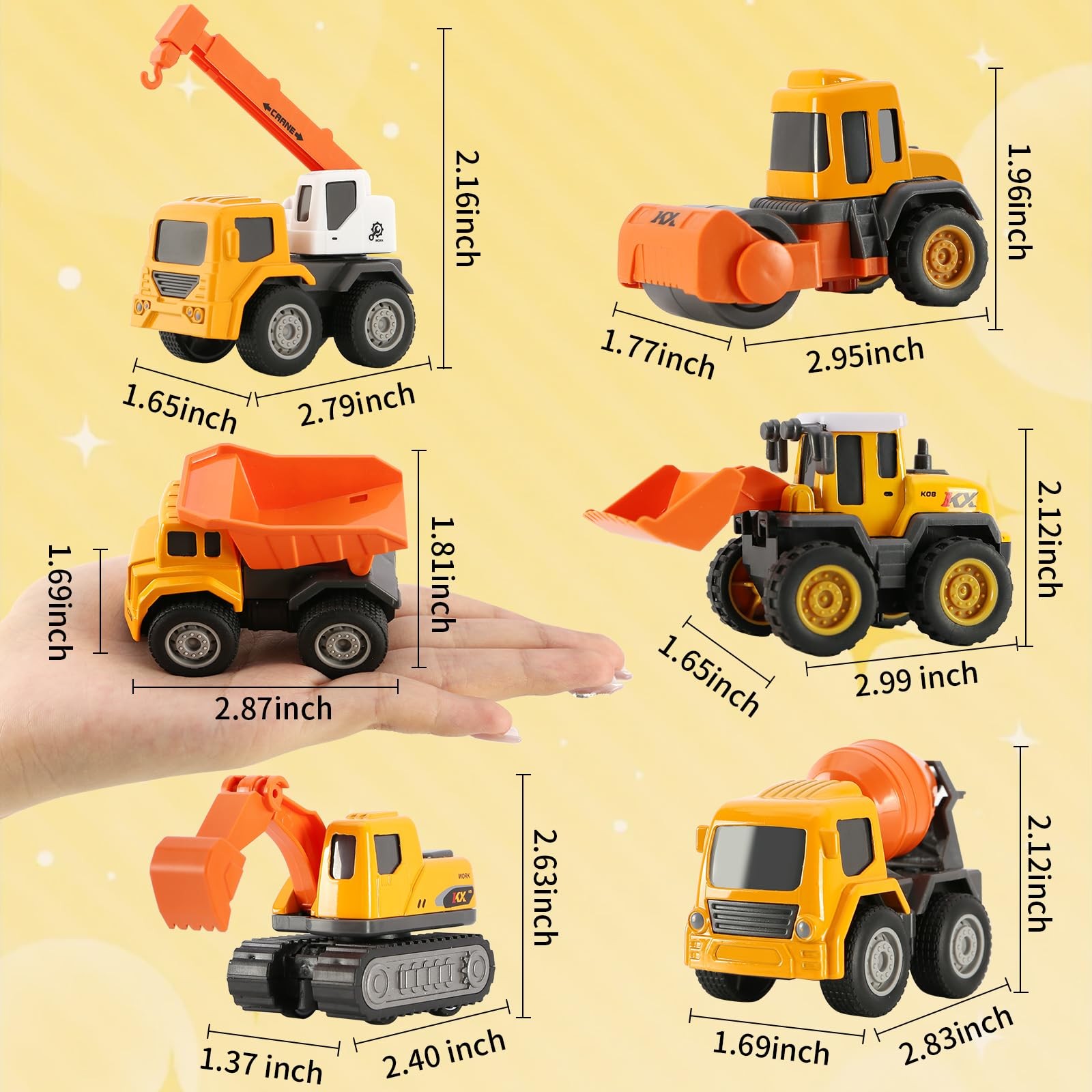 6-in-1 Mini Die Cast Alloy Construction Vehicle Set, Pull Back Toy Cars for 3…