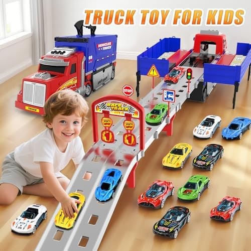 Carrier Truck Race Track Toys, Truck Toys for 3, 4, 5, 6, 7, 8 Years Old Kids…
