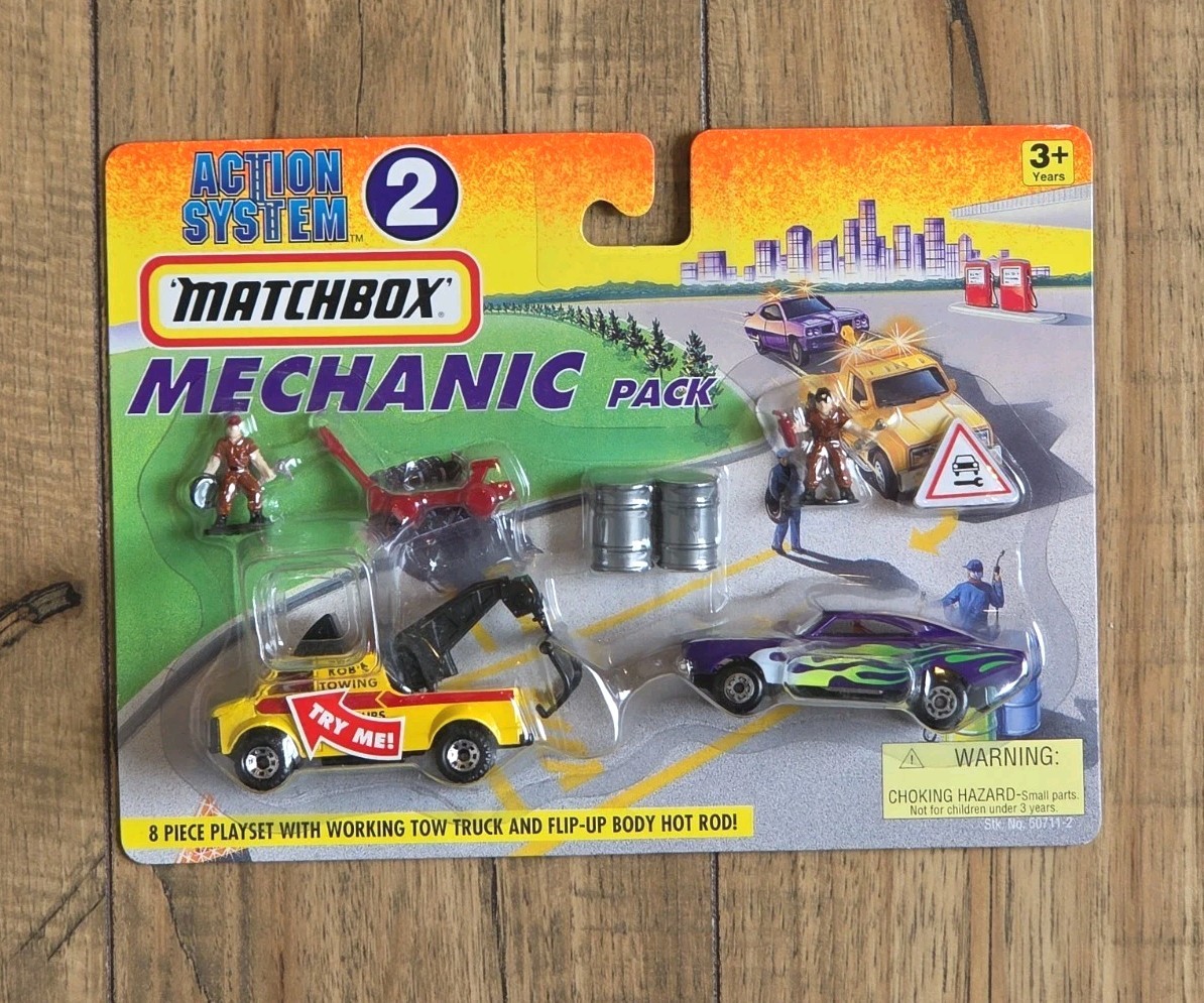1996 Matchbox Action System Mechanic Pack w/ 68 Hemi Charger Rob’s Towing