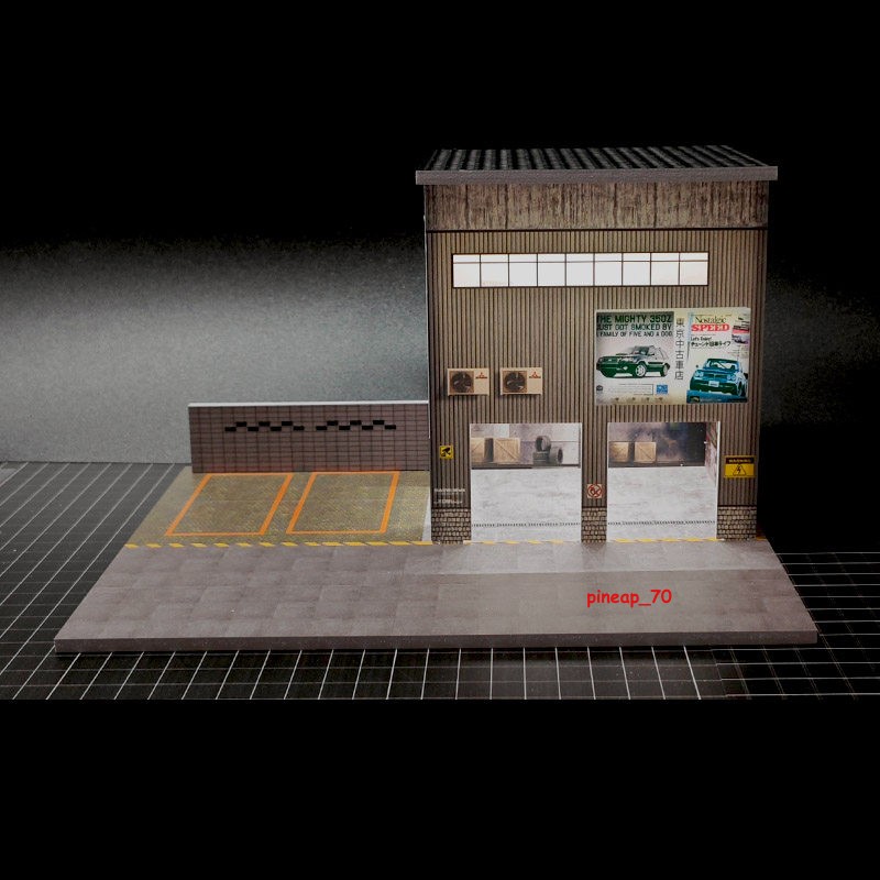 1/64 Alloy Model Street Diecast Car Repair Workshop Display Building Collectible