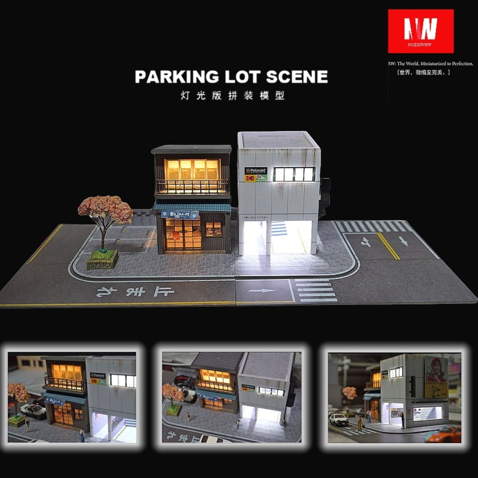 Diorama 1/64 Scale Diecast Car Garage Model LED Street Buildings Scene Gifts US