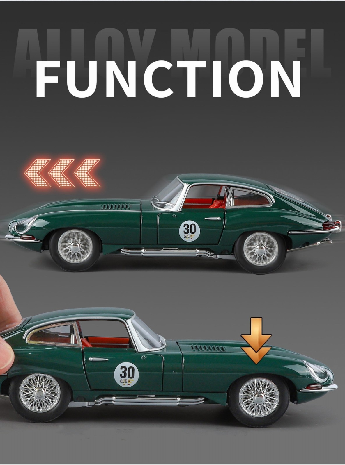 1:24 Jaguar E-Type Vintage Diecast Car – 1961 Classic Model w/ Light Toy Gift