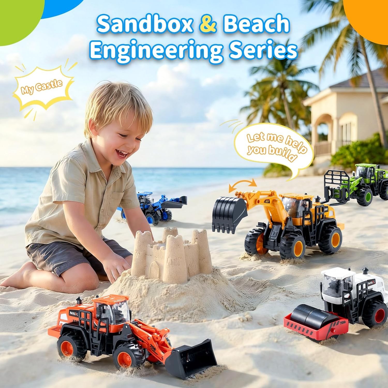 Construction Truck Toys for Toddlers | 5Pcs Push Go Tractor Toys, Sandbox Excava