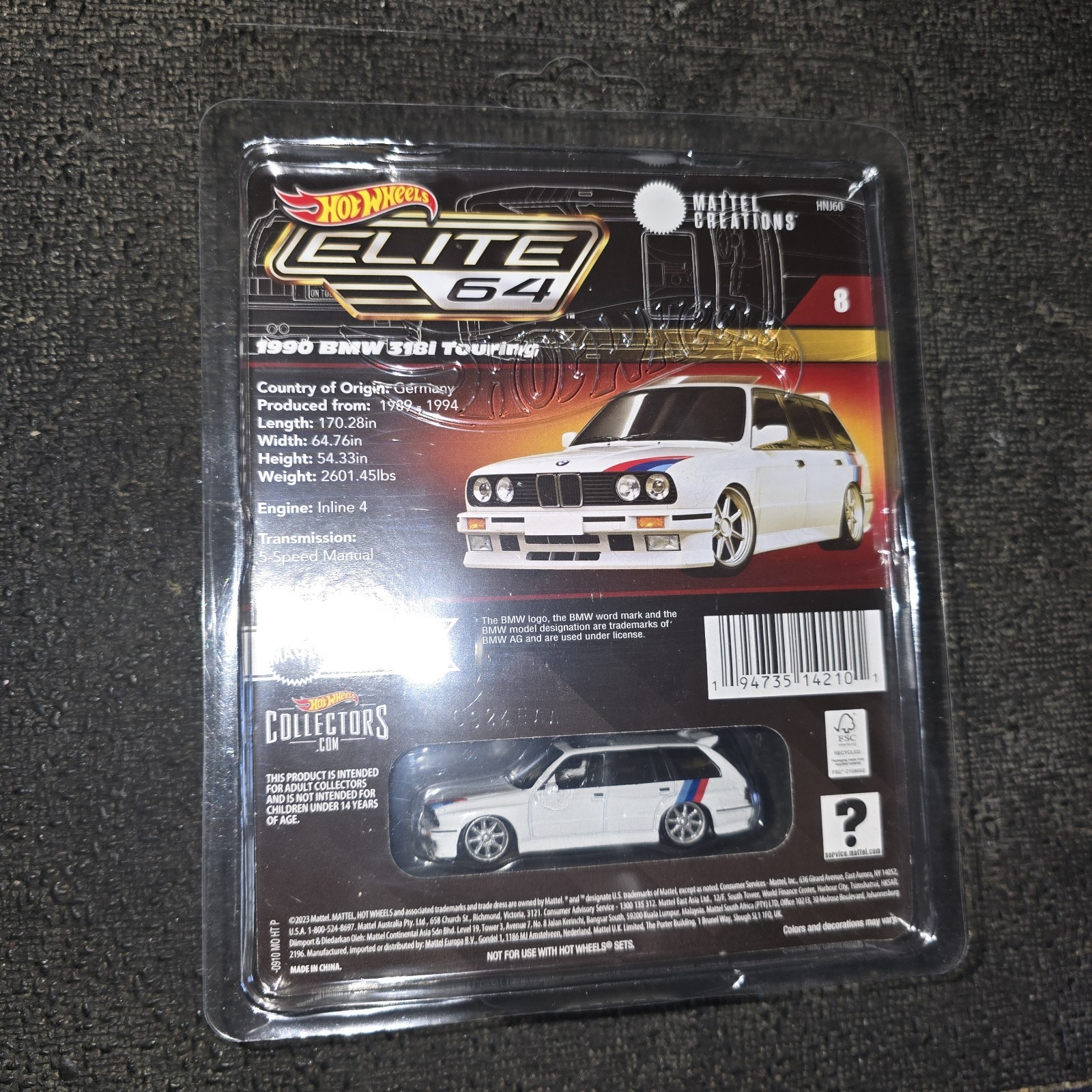 Hot Wheels Elite 64 #8 1990 BMW 318i Touring White 1:64 Diecast Real Rider HNJ60