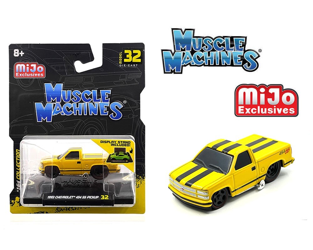 1993 Chevrolet 454 SS Pickup Yellow w/stripes 1:64 Muscle Machine 15572YL-3H