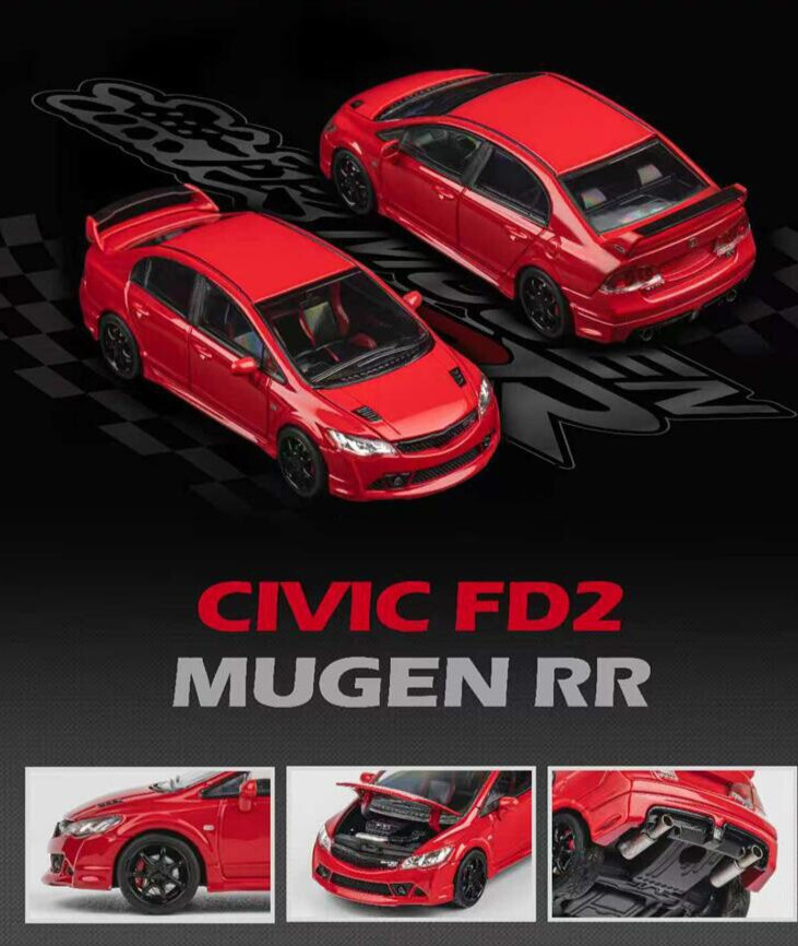 MT 1/64 Metal HONDA CIVIC FD2 MUGEN RR W/Interior/Engine Model Car -RED-