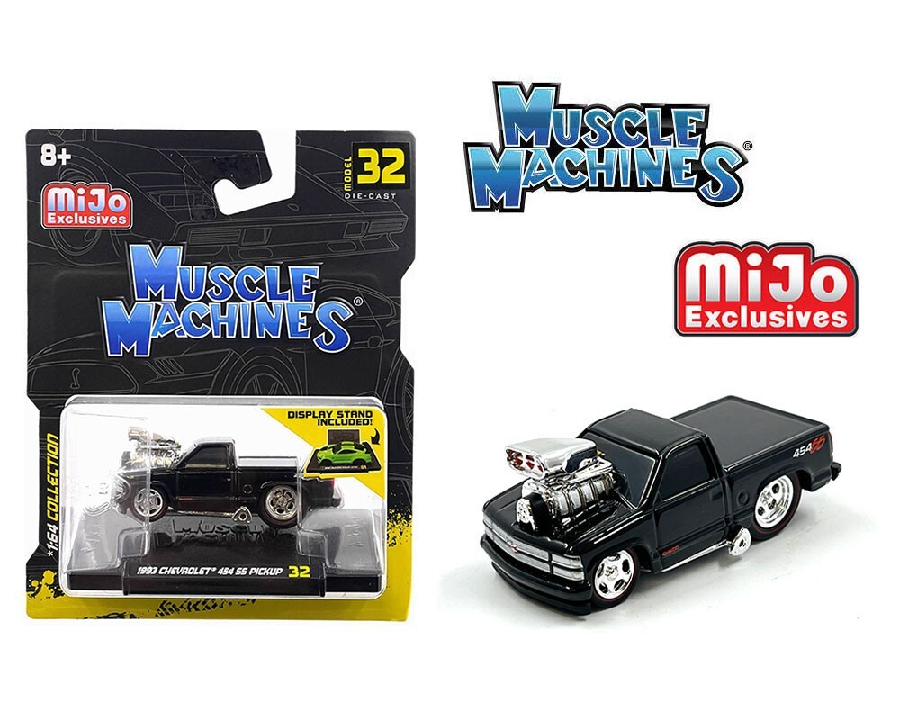 1993 Chevrolet 454 SS Pickup Truck 1:64 Black Model by Muscle Machine 15572BLK