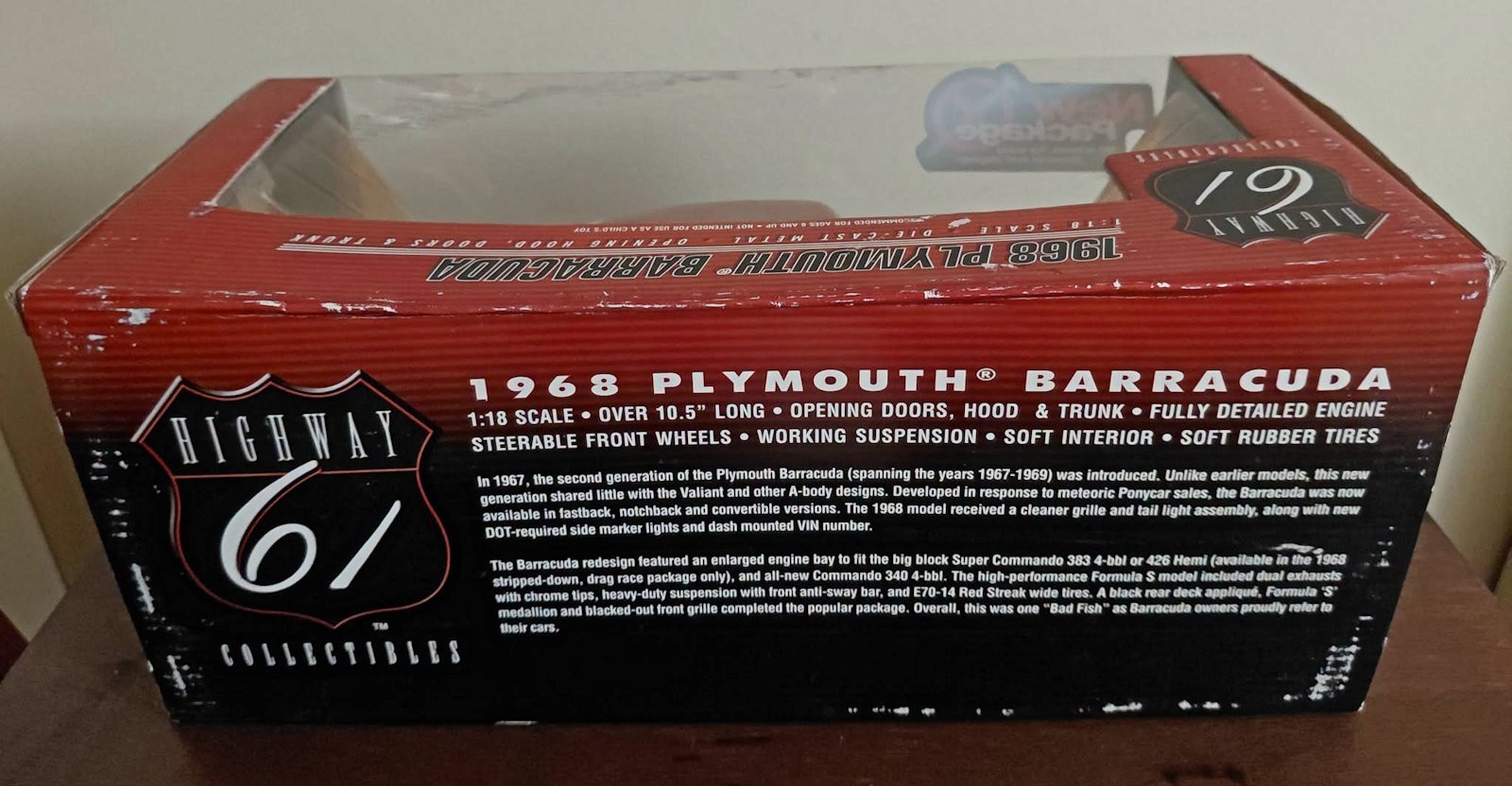 Highway 61 1:18 Die Cast Metallic Copper 1968 Plymouth Barracuda FREE SHIPPING