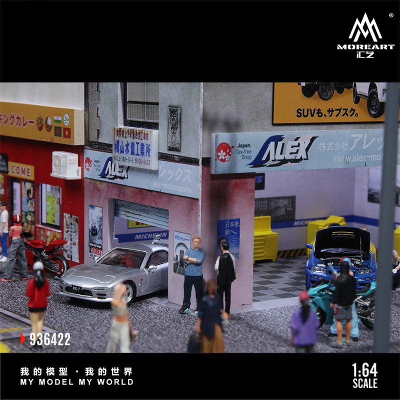 Diorama 1/64 Scale Car Garage Model LED Japanese Street Building Shop Display US