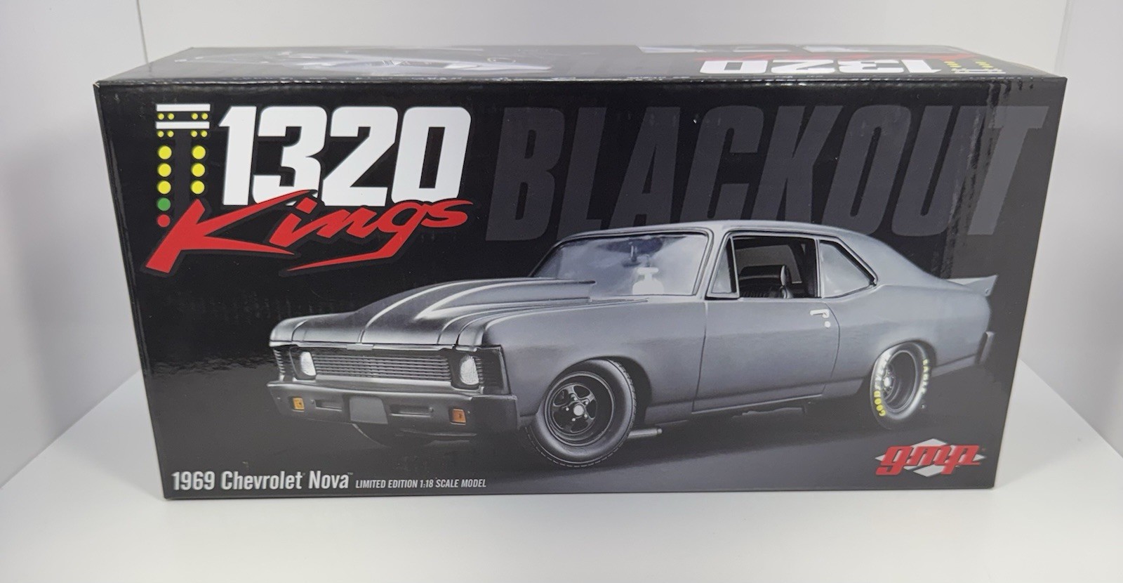 GMP 1/18 Scale 1969 Chevrolet Nova Pro Street Drag “BLACKOUT” 1320 Kings