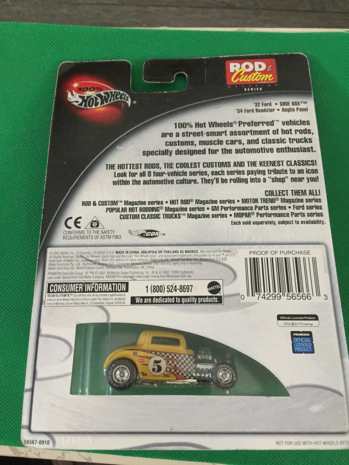 HOT WHEELS 2002 ROD & CUSTOM ’32 FORD YELLOW 1/64 DIECAST B114