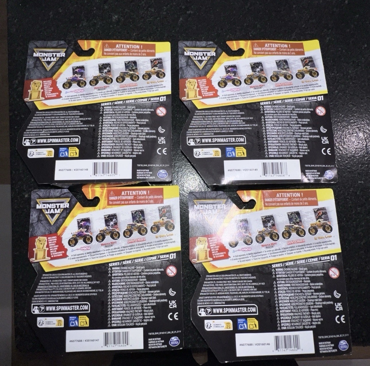 BRAND NEW! 2026 MONSTER JAM GOLD TROPHY TRGX SERIES #01 SET OF 4